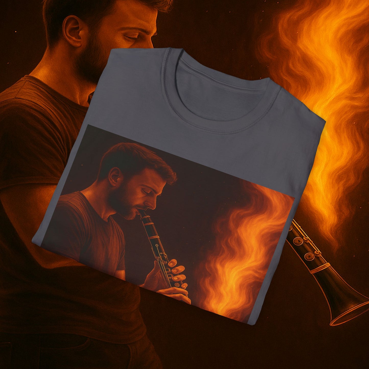 "Clarinet T-shirt🎵🔥 The sound of the soul doesn't scream... it burns." 🔥🎵
