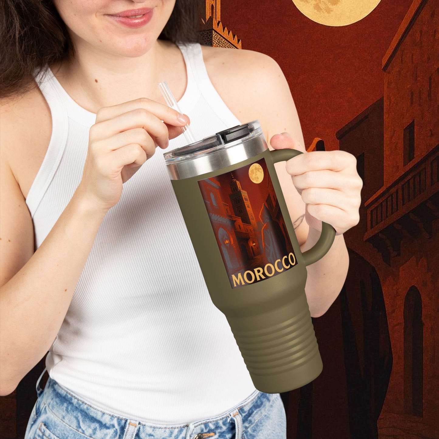 "Morocco Insulated Travel Mug: Magic of the Desert and Cities of a Thousand Colors 🐪🏜️🕌"