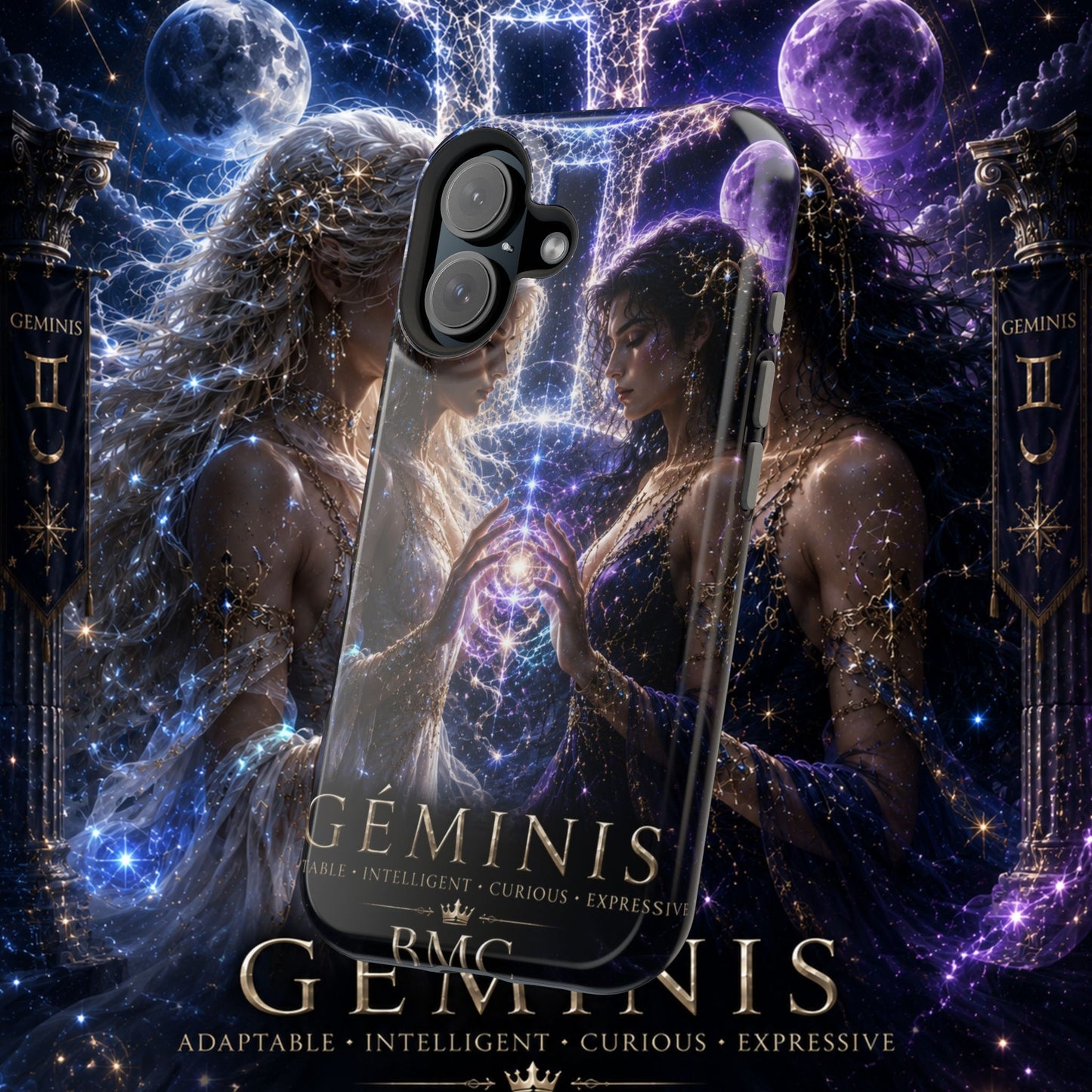 "Funda Magnética Reforzada♊ Géminis M— Reflejo del alma dividida"