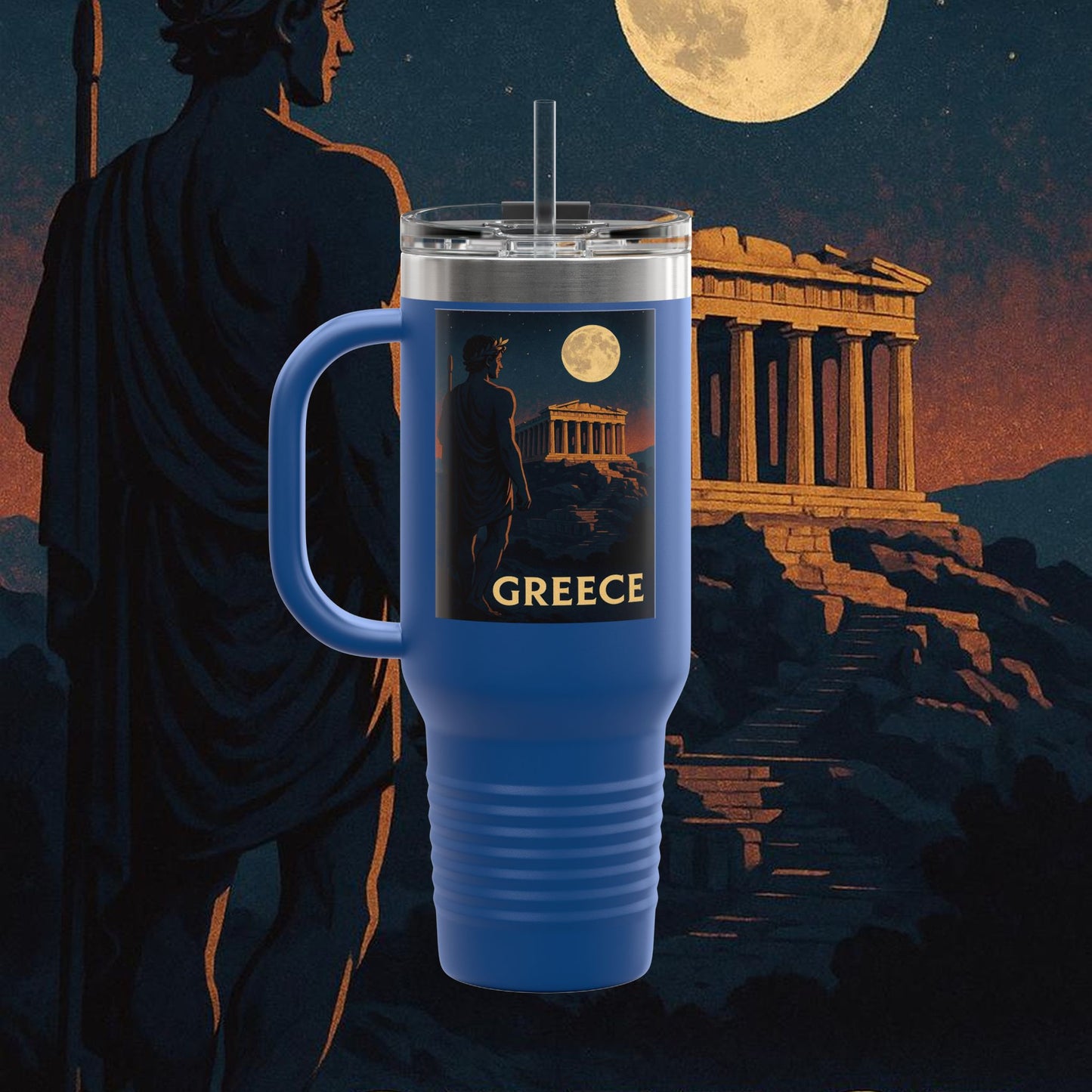"Greece Insulated Travel Mug: Cradle of Gods, Wonders and Philosophy 🌊🏛️⚡"