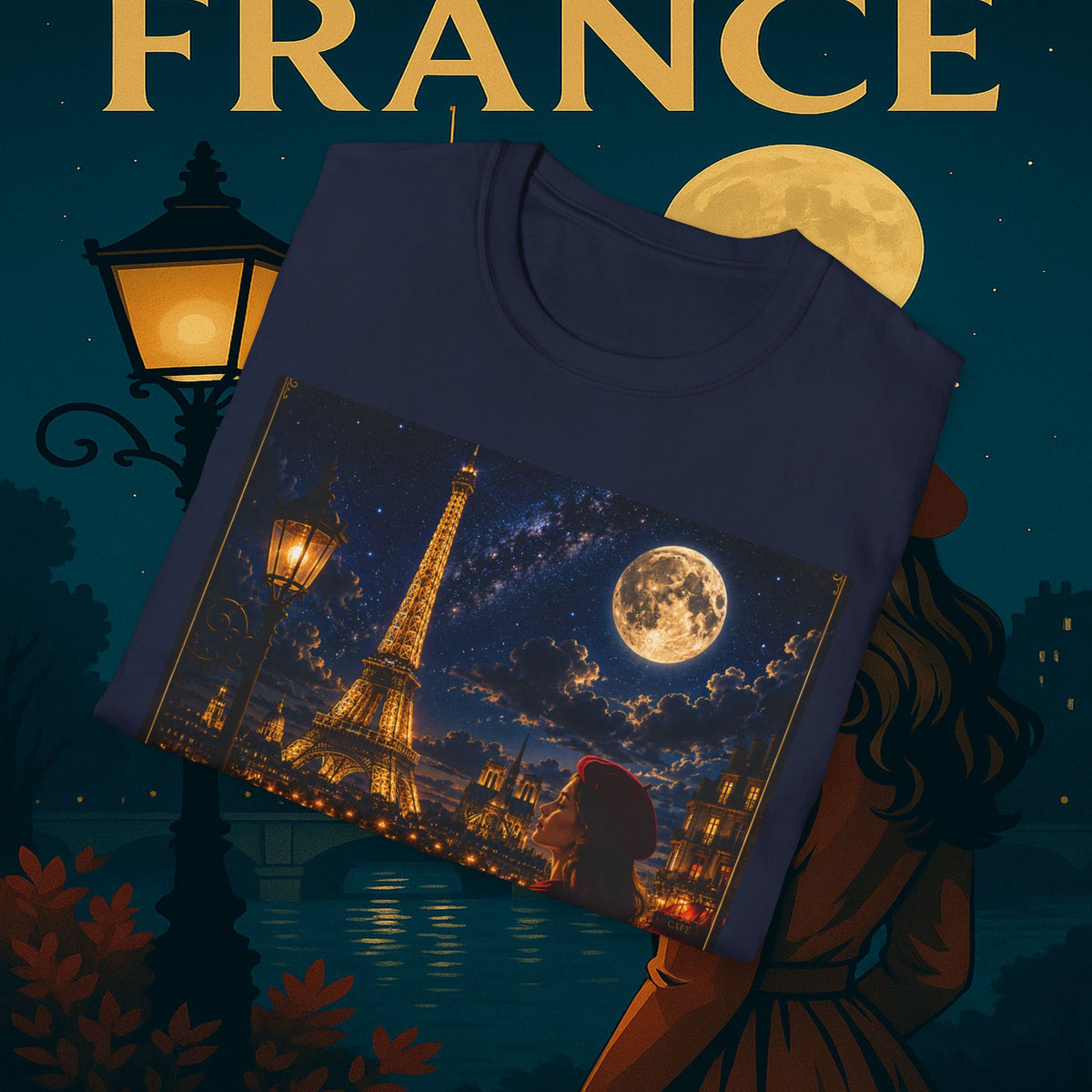 "Camiseta Francia: Romance bajo la Luna 🌙🗼✨"