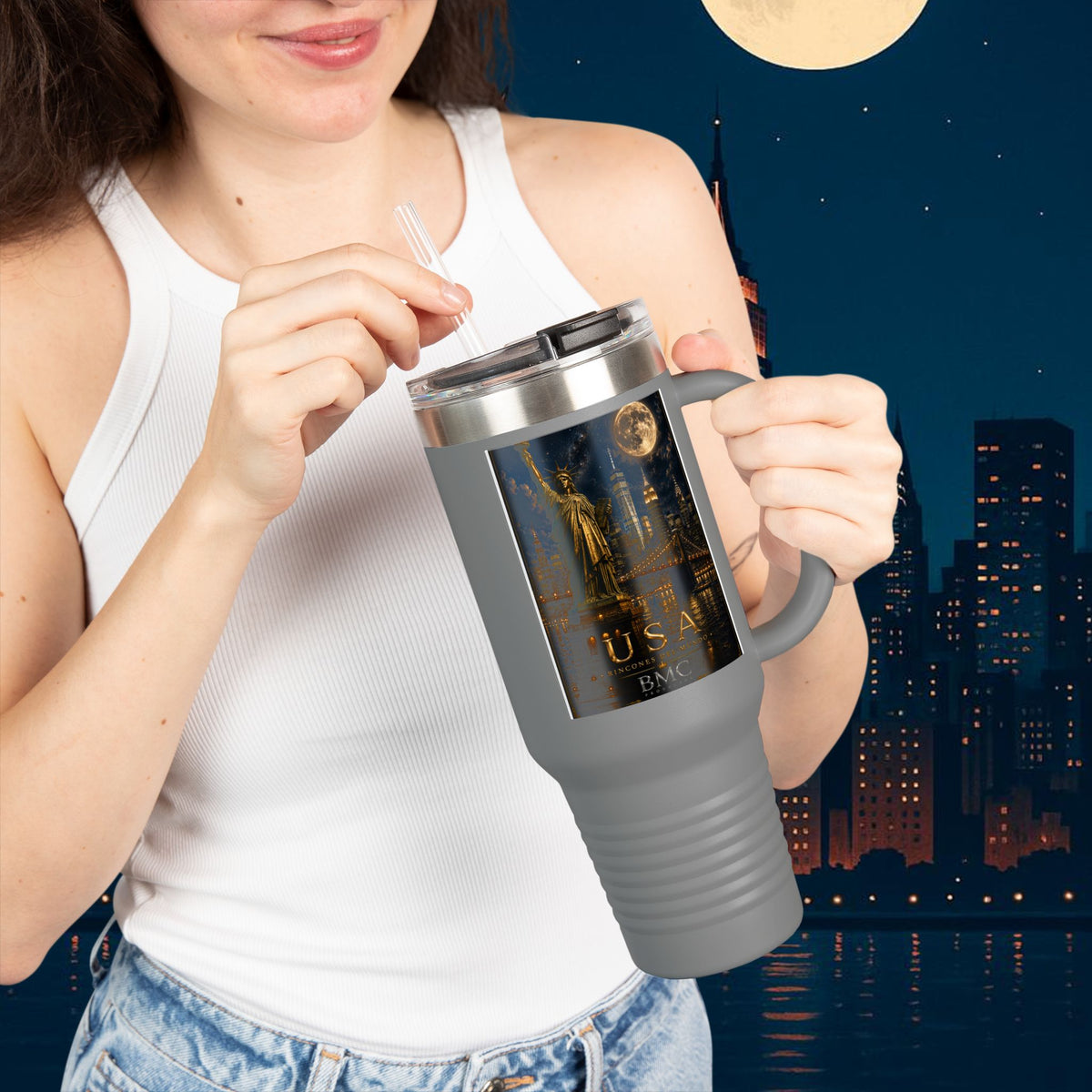 "taza de Viaje Aislada Estados Unidos: Sueños, Libertad y Grandes Horizontes 🗽🏜️🌆"