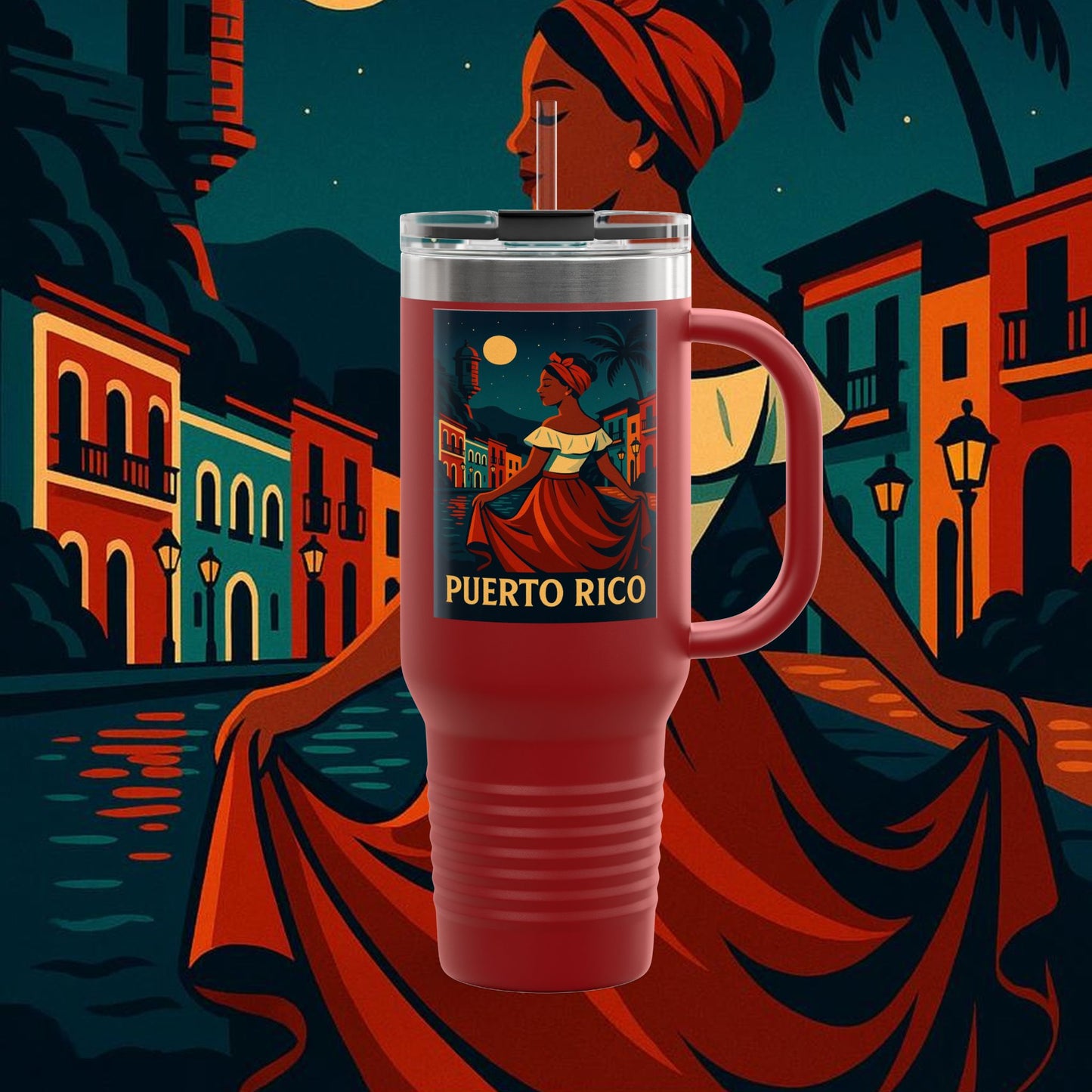 "Puerto Rico Insulated Travel Mug – Caribbean Rhythm, Soul, and Color"