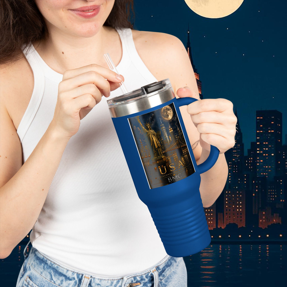 "taza de Viaje Aislada Estados Unidos: Sueños, Libertad y Grandes Horizontes 🗽🏜️🌆"