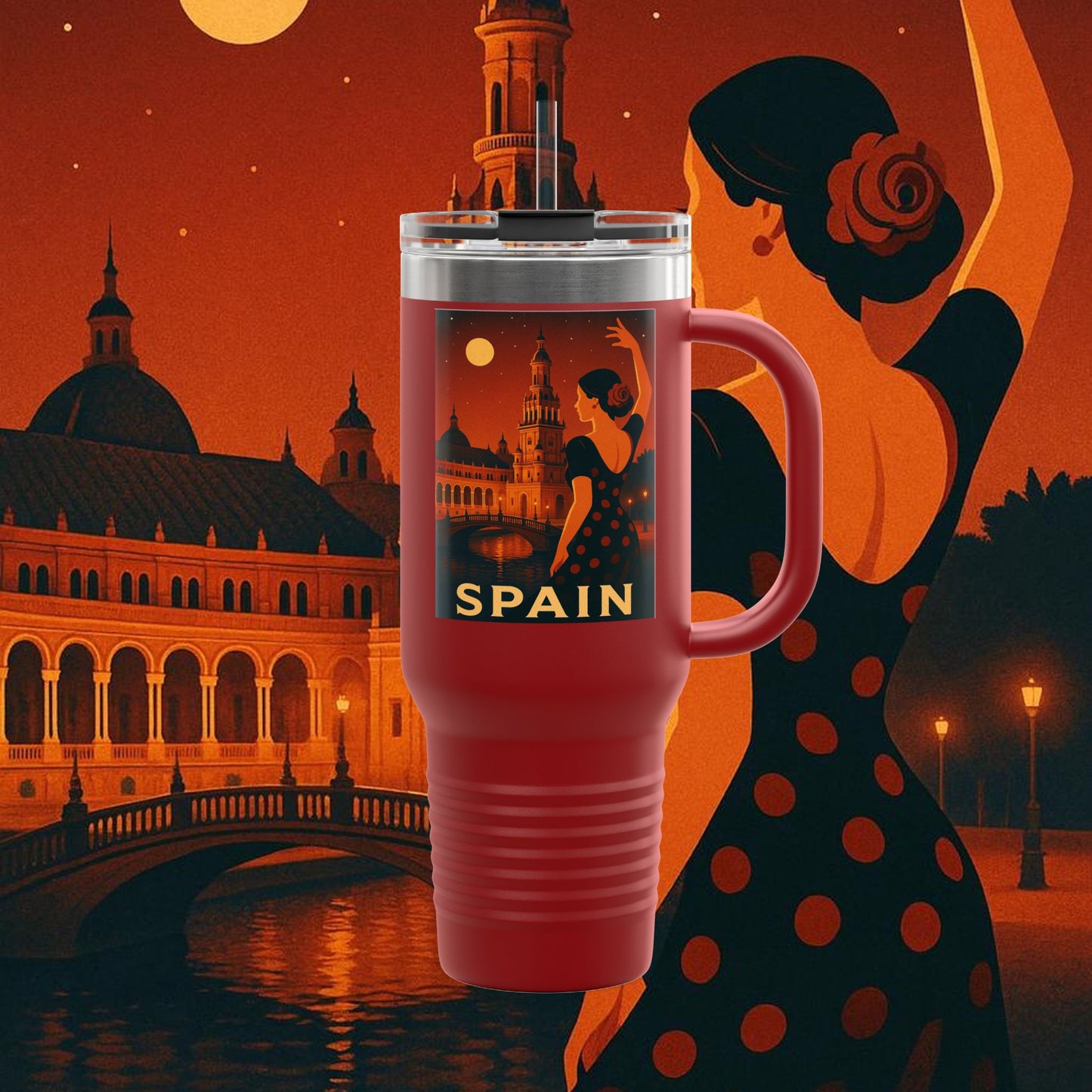 "Spain Insulated Travel Mug: Passion, Art, and Flavors that Make You Fall in Love 🎨💃🍷" 