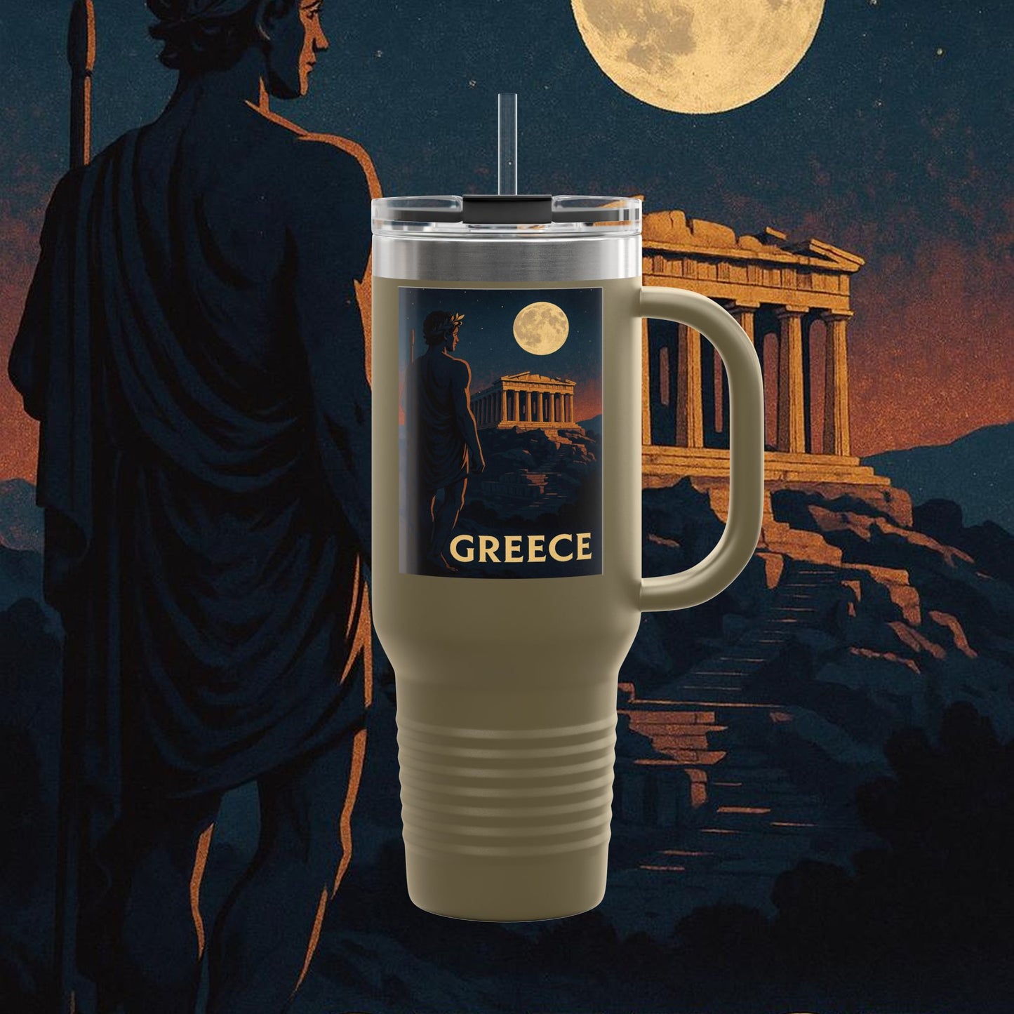 "Greece Insulated Travel Mug: Cradle of Gods, Wonders and Philosophy 🌊🏛️⚡"