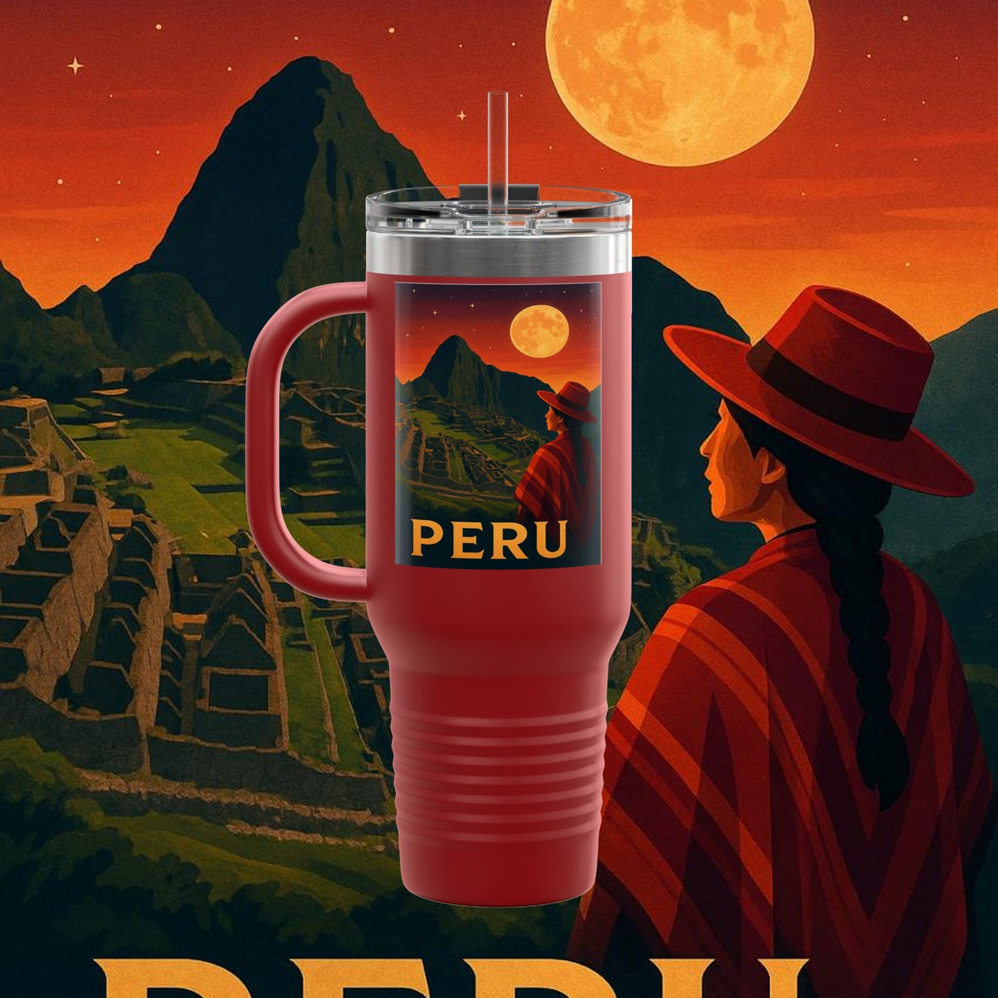"Peru Insulated Travel Mug: Mysticism, History, and Eternal Wonders 🏔️🦙🛕"