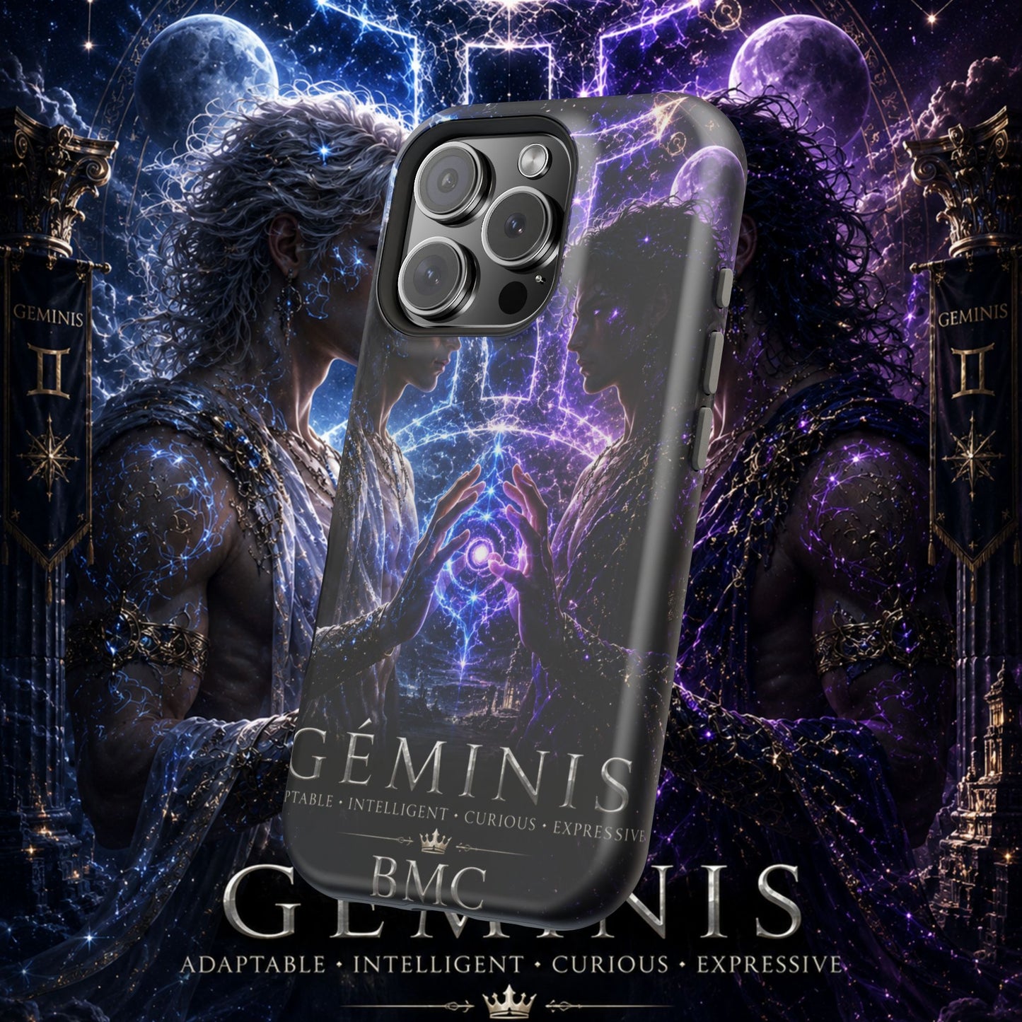 "Funda Magnética Reforzada♊ Géminis — Reflejo del alma dividida"