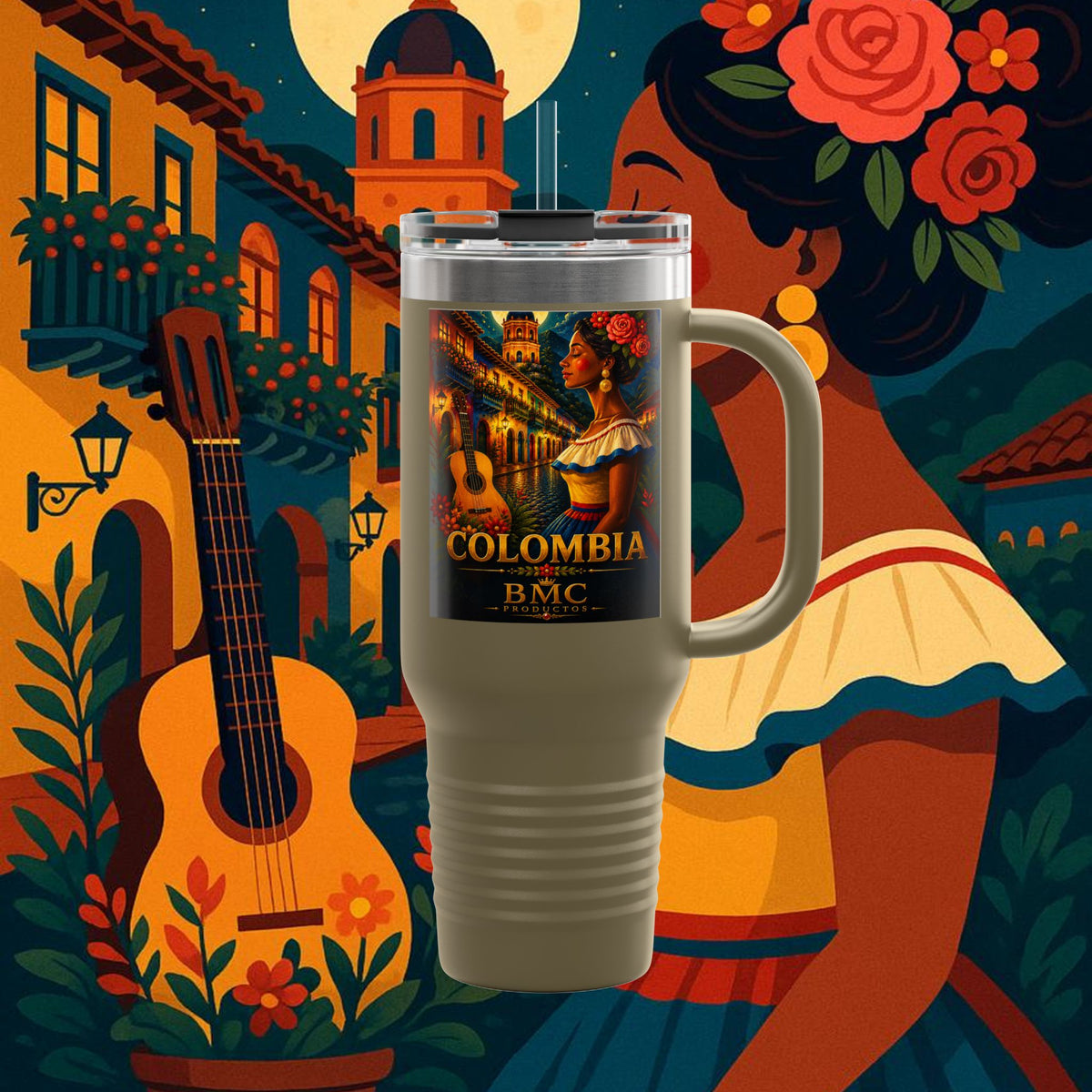 "taza de Viaje Aislada Colombia: Magia de Colores, Café y Tradición ☕🎨🌄"