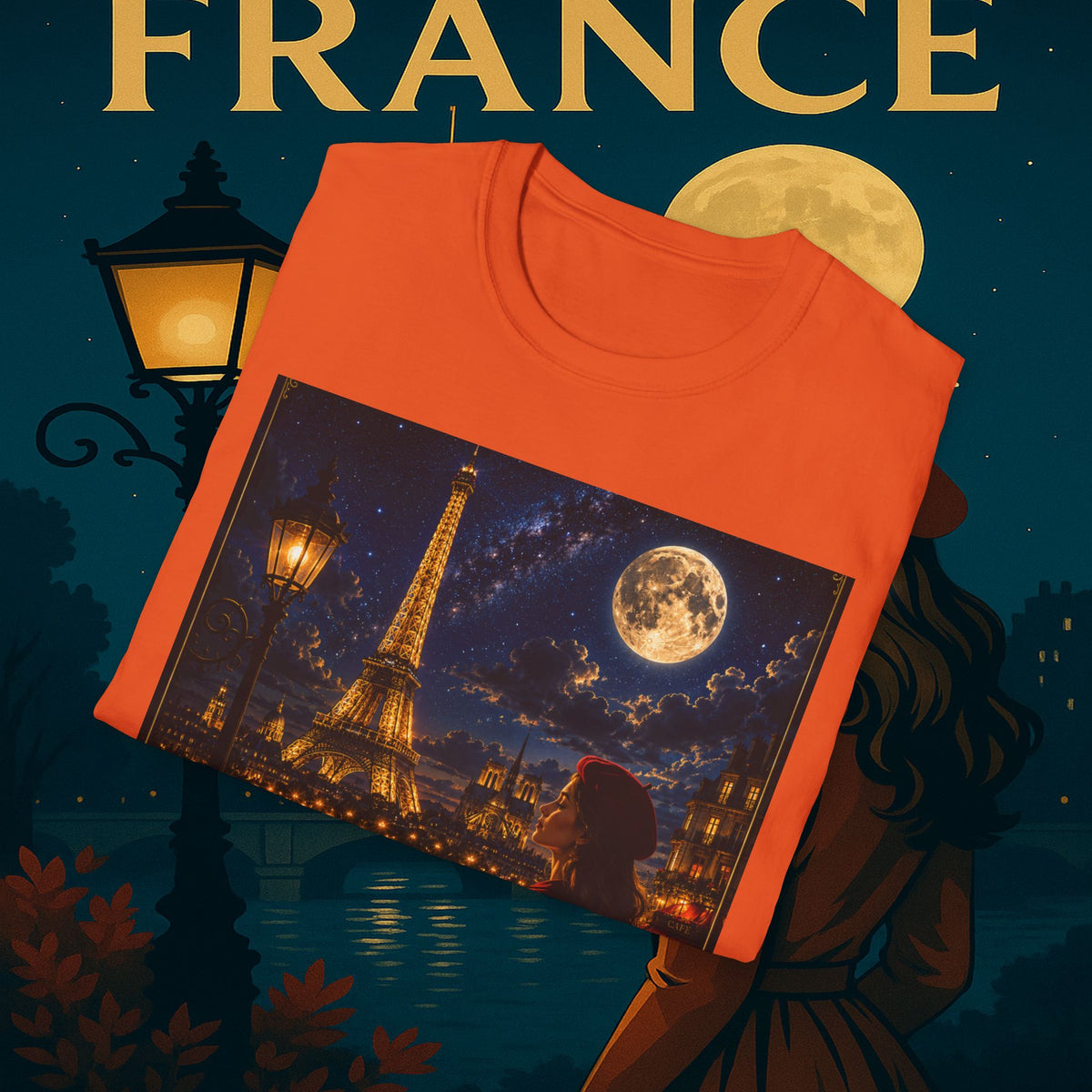"Camiseta Francia: Romance bajo la Luna 🌙🗼✨"