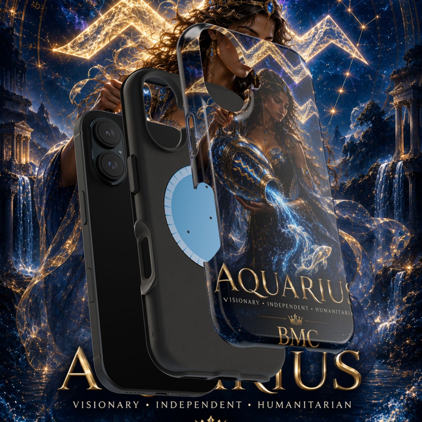 "Funda Magnética Reforzada♒ ACUARIO M– La Visionaria del Cielo y el Agua"