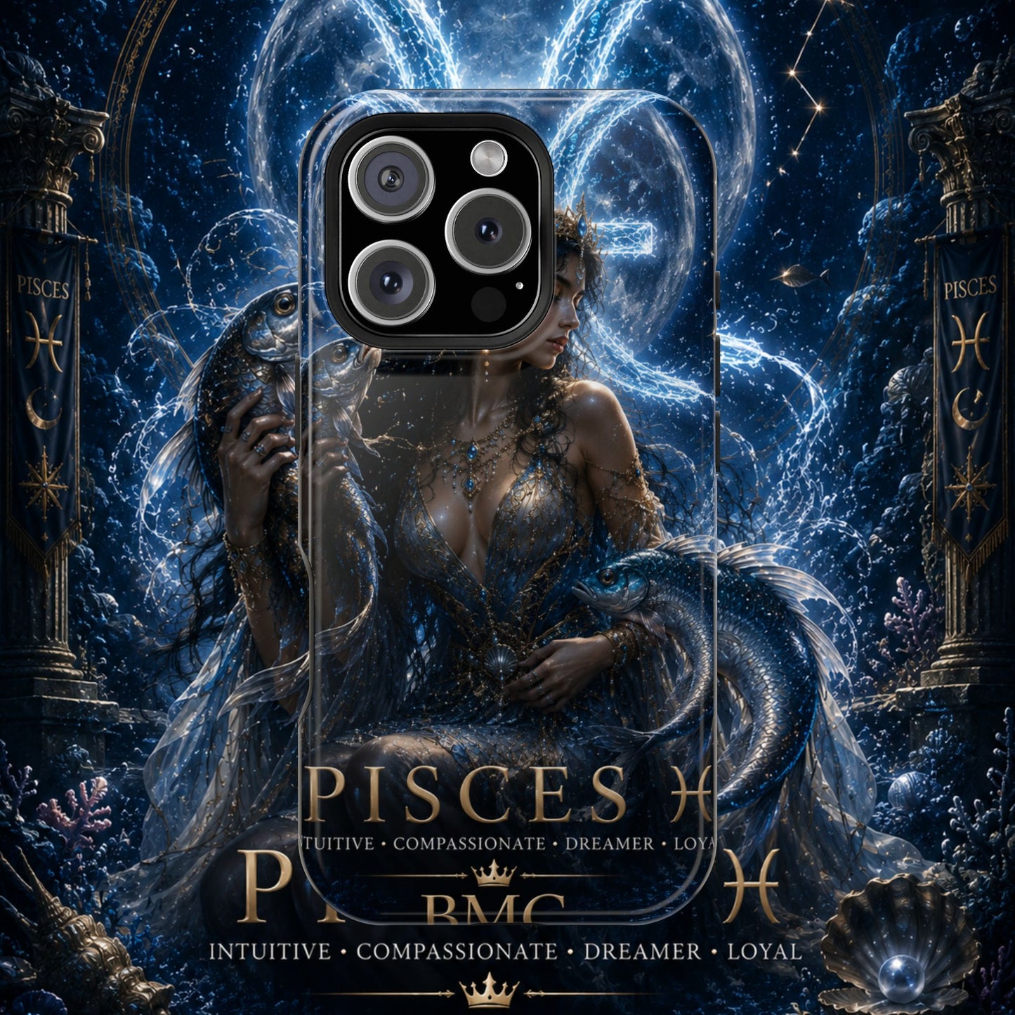 "Funda Magnética Reforzada Piscis M— La Guardiana de las Profundidades"