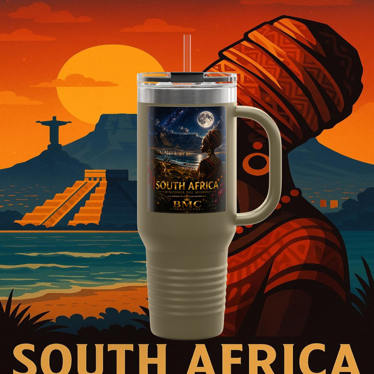 "taza de Viaje Aislada Sudáfrica 🌍 – Un mundo de aventuras y diversidad"