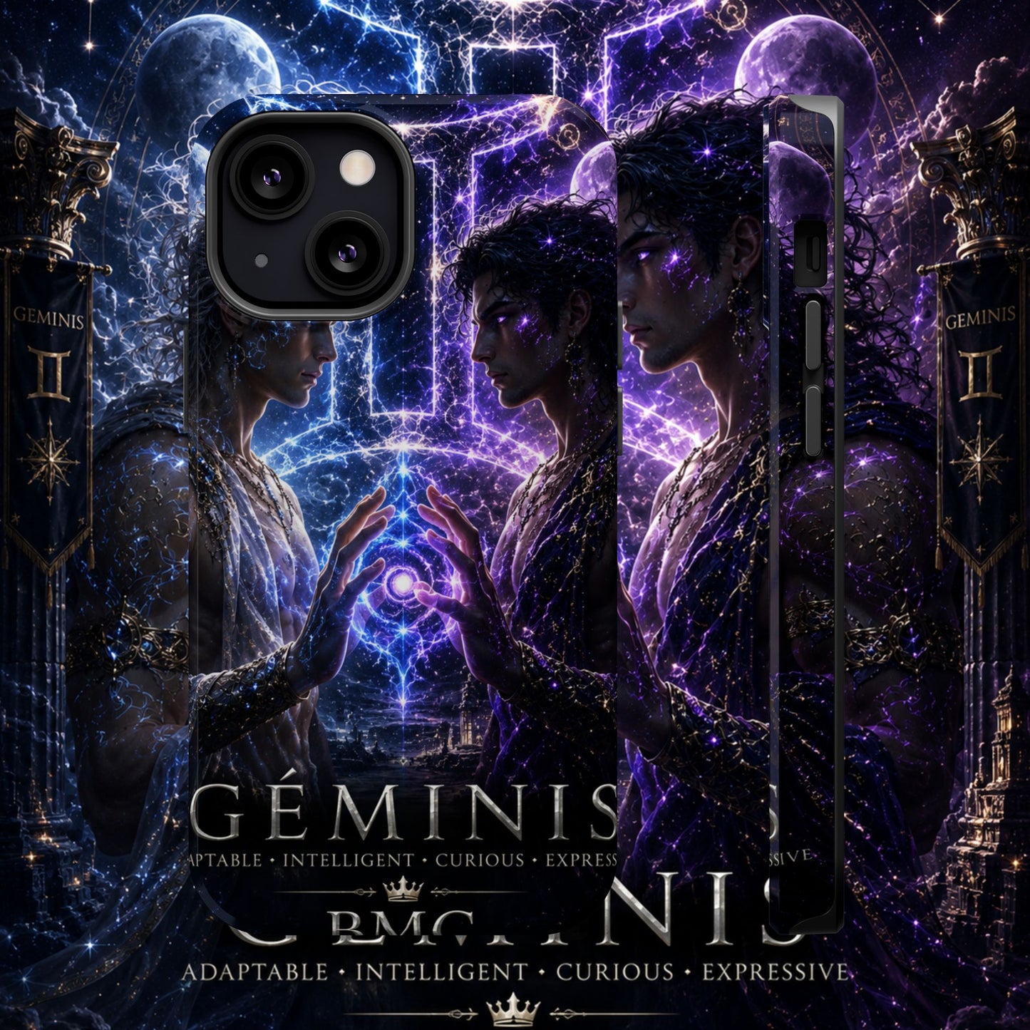 "Funda Magnética Reforzada♊ Géminis — Reflejo del alma dividida"