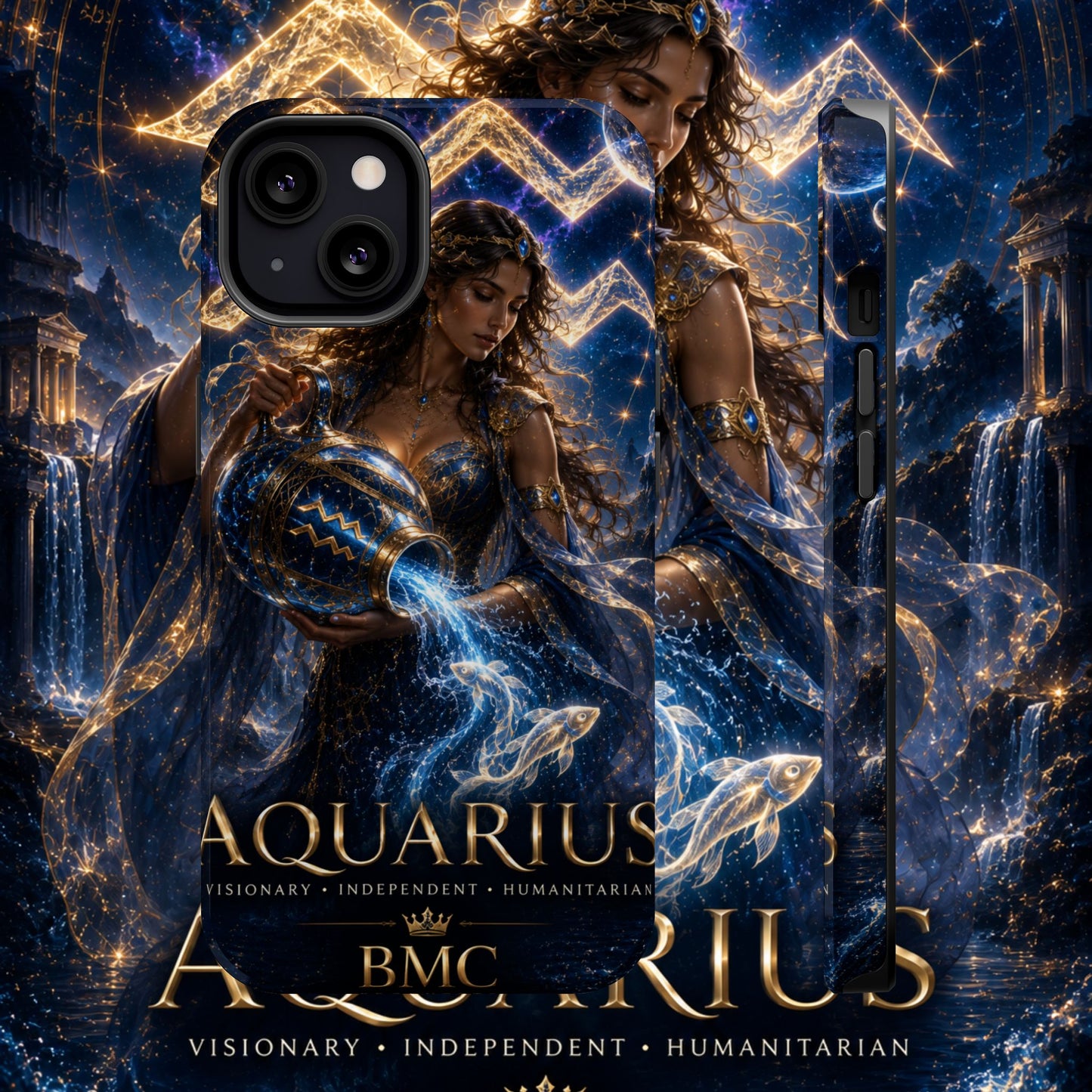 "Funda Magnética Reforzada♒ ACUARIO M– La Visionaria del Cielo y el Agua"