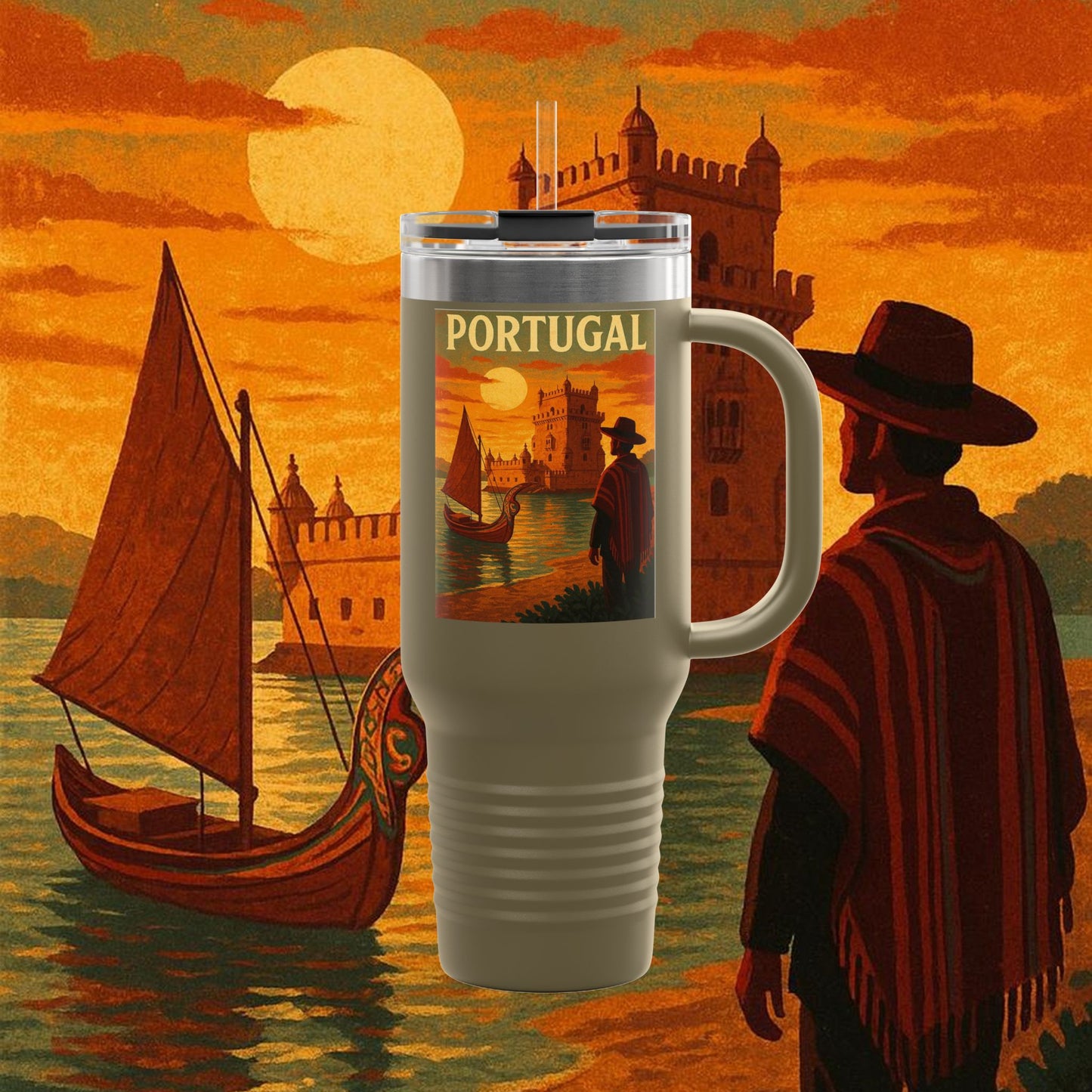 "Portugal Insulated Travel Mug: Atlantic Charm, Fados and Azulejos 🌊🎶🧿"