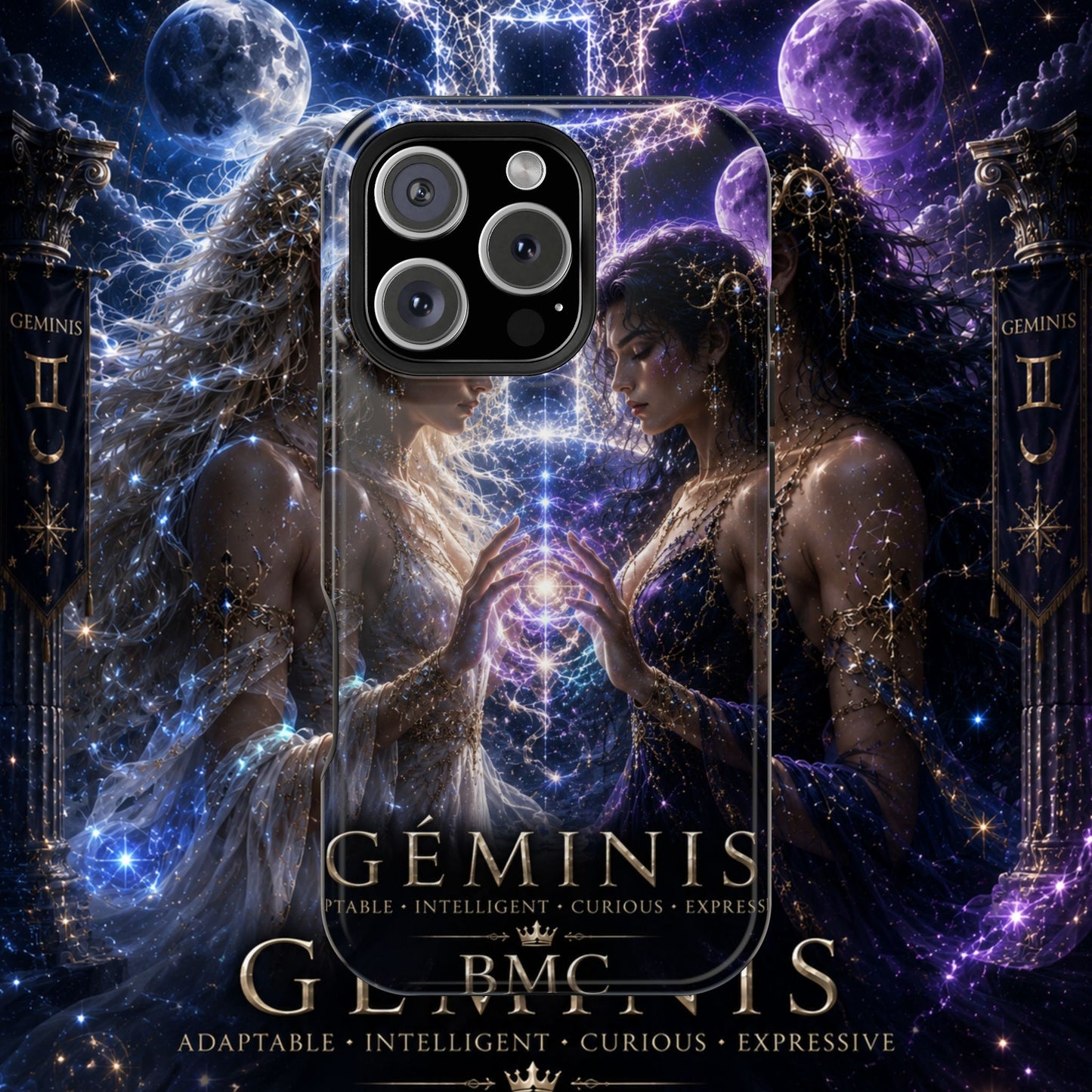 "Funda Magnética Reforzada♊ Géminis M— Reflejo del alma dividida"