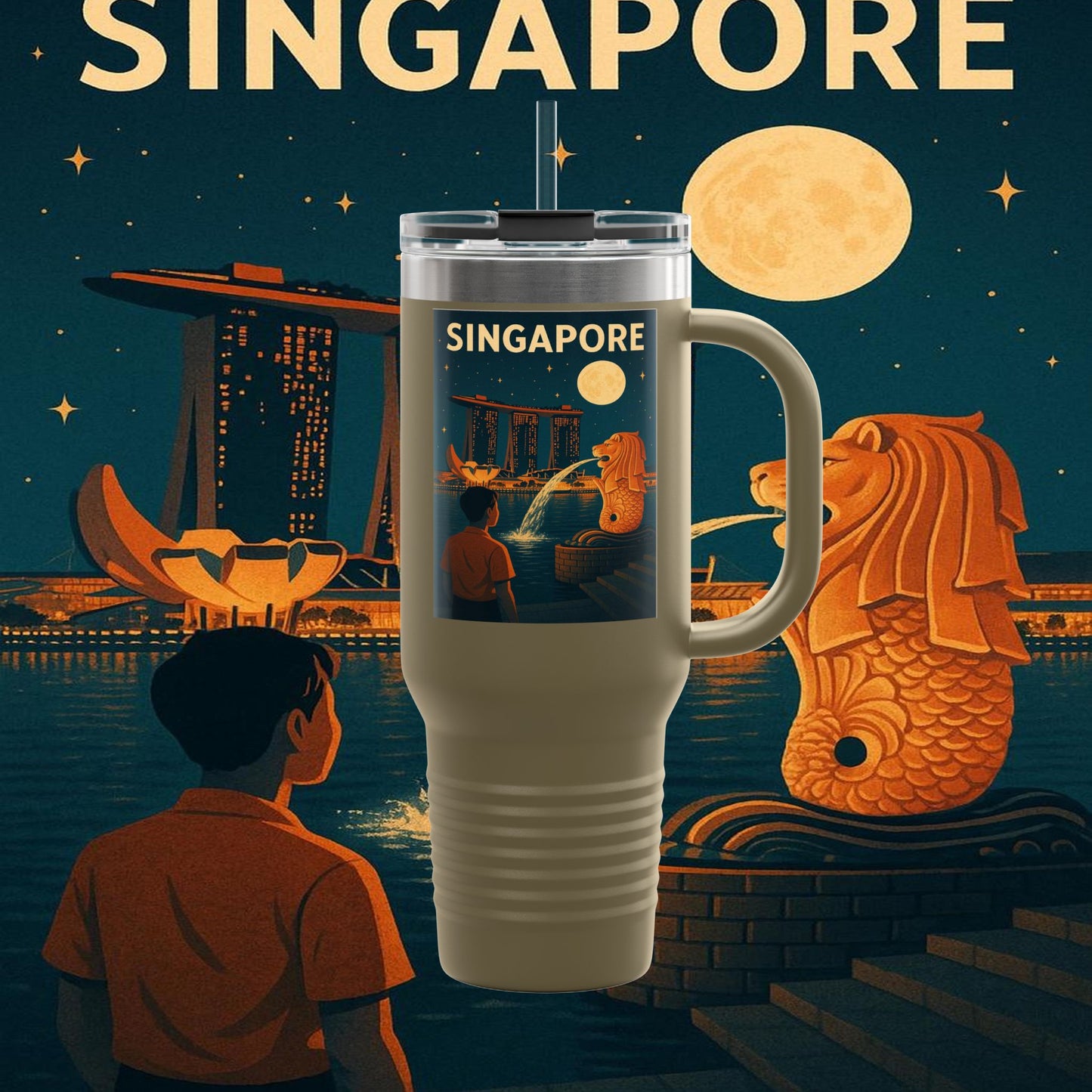 "Singapore Insulated Travel Mug 🌆 – Future, culture, and nature in one place"