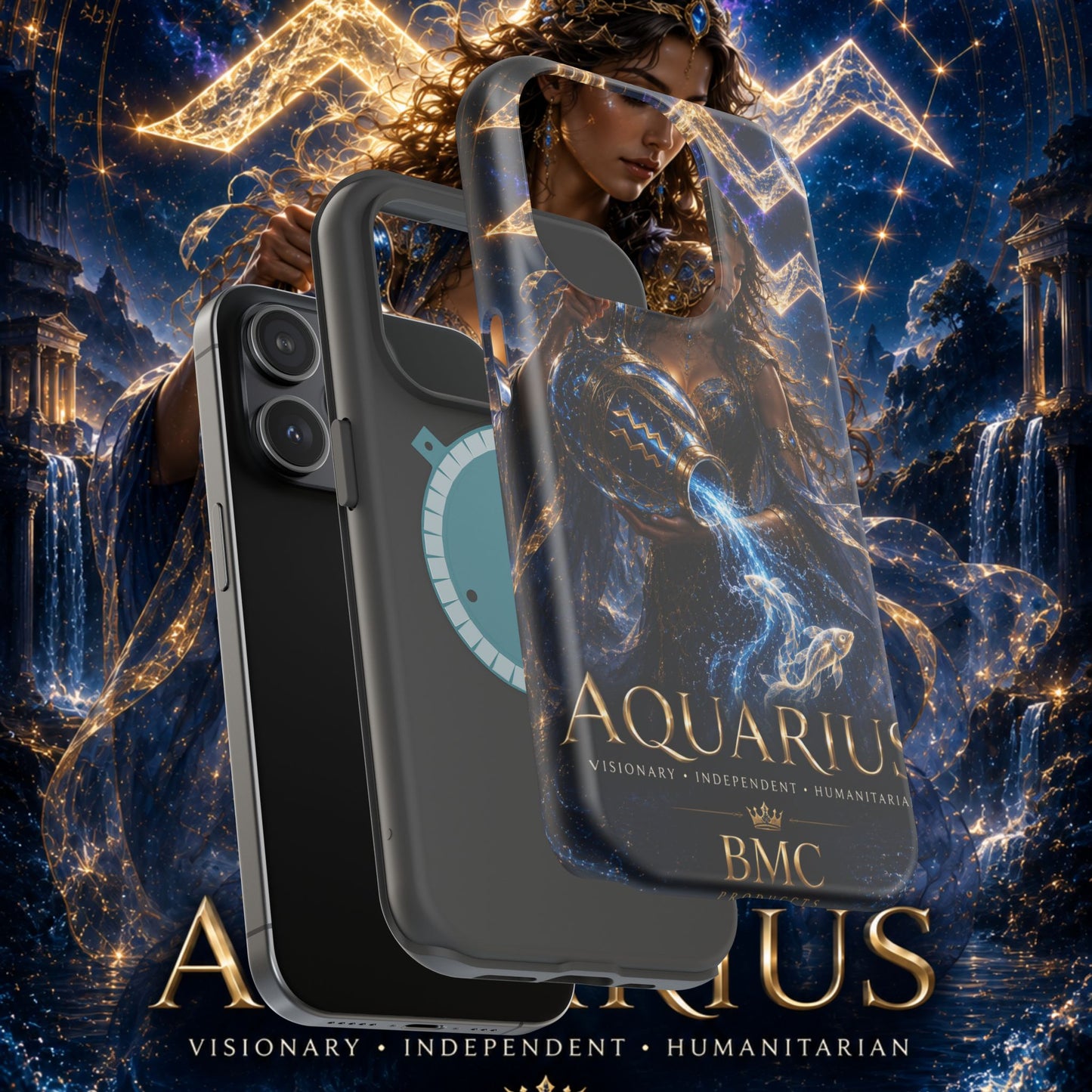 "Funda Magnética Reforzada♒ ACUARIO M– La Visionaria del Cielo y el Agua"