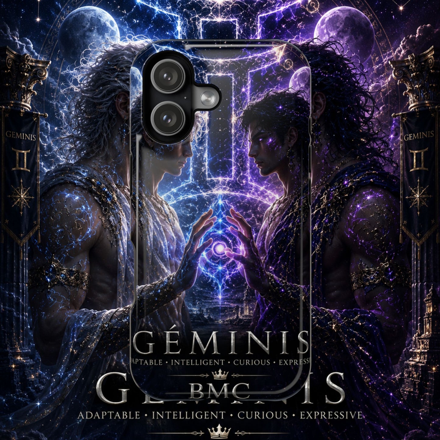 "Funda Magnética Reforzada♊ Géminis — Reflejo del alma dividida"