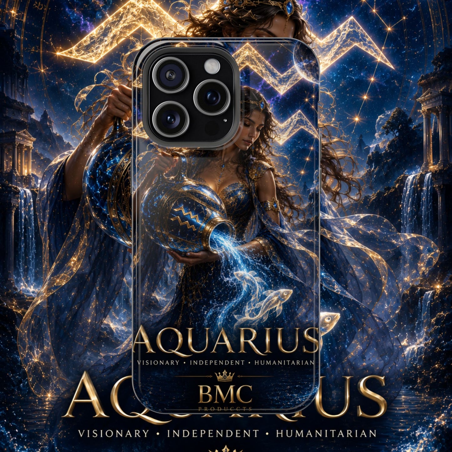 "Funda Magnética Reforzada♒ ACUARIO M– La Visionaria del Cielo y el Agua"