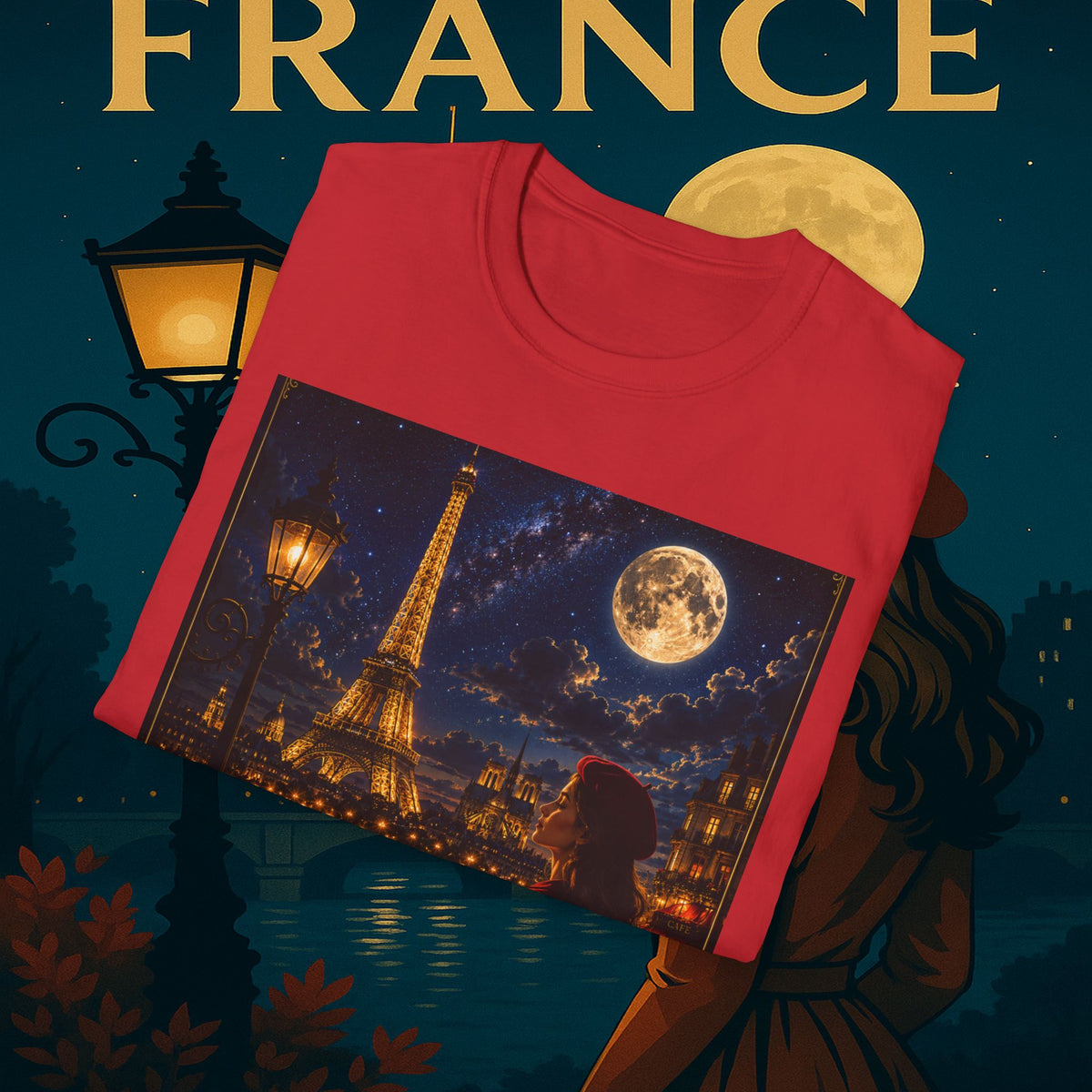 "Camiseta Francia: Romance bajo la Luna 🌙🗼✨"