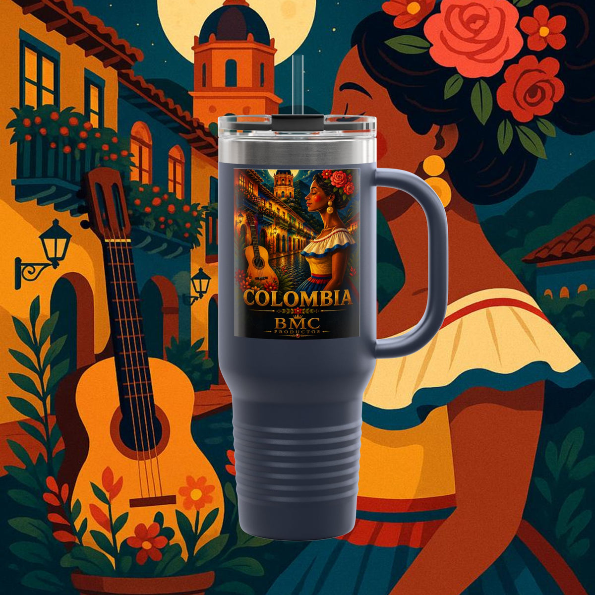 "taza de Viaje Aislada Colombia: Magia de Colores, Café y Tradición ☕🎨🌄"