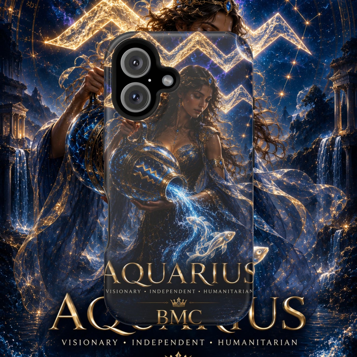 "Funda Magnética Reforzada♒ ACUARIO M– La Visionaria del Cielo y el Agua"