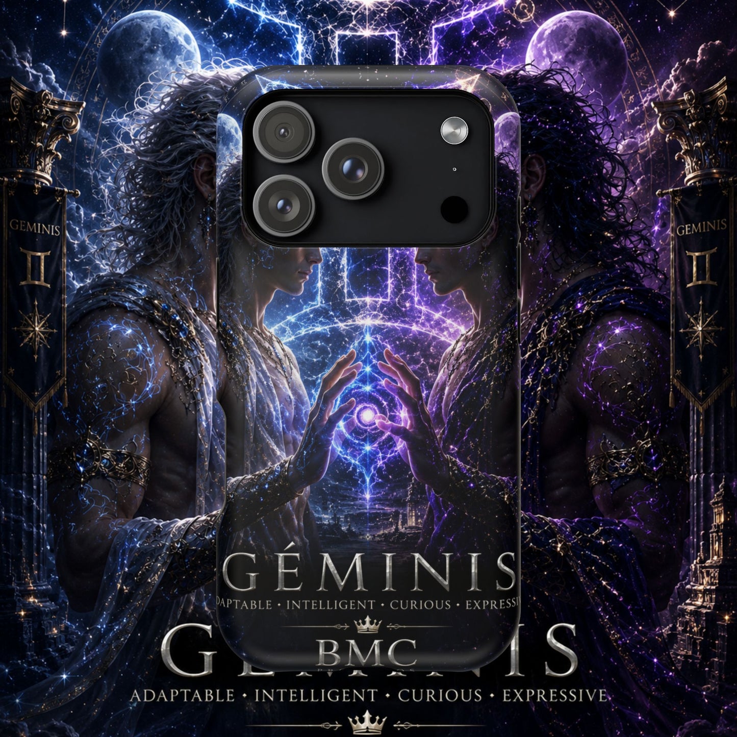 "Funda Magnética Reforzada♊ Géminis — Reflejo del alma dividida"