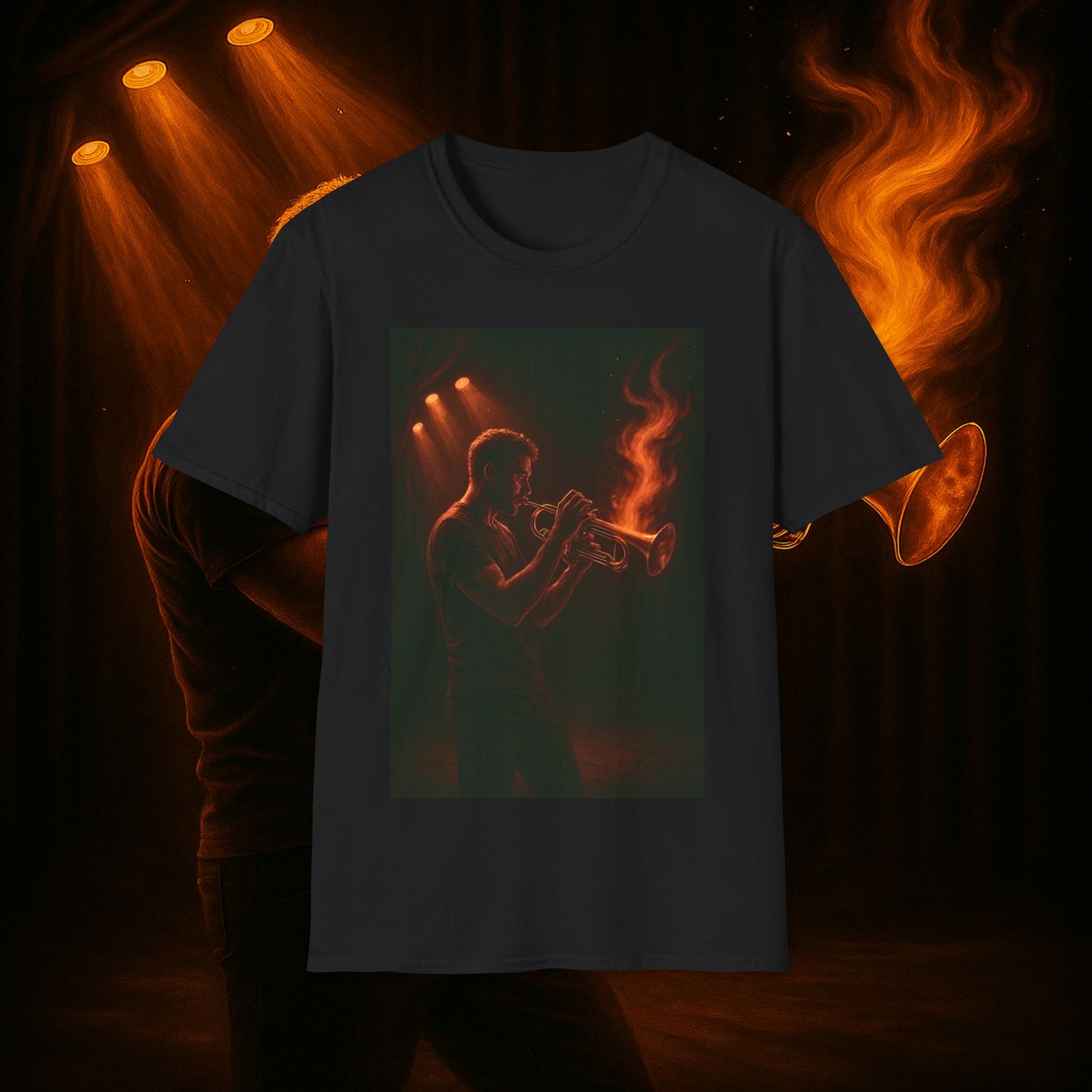 "Camiseta trompeta 🎺🔥Donde hay fuego, hay música.”