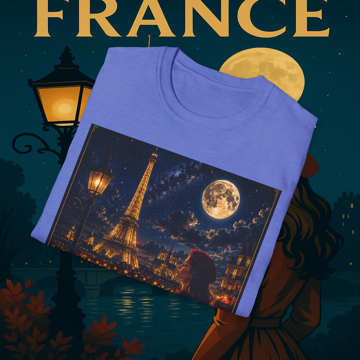 "Camiseta Francia: Romance bajo la Luna 🌙🗼✨"