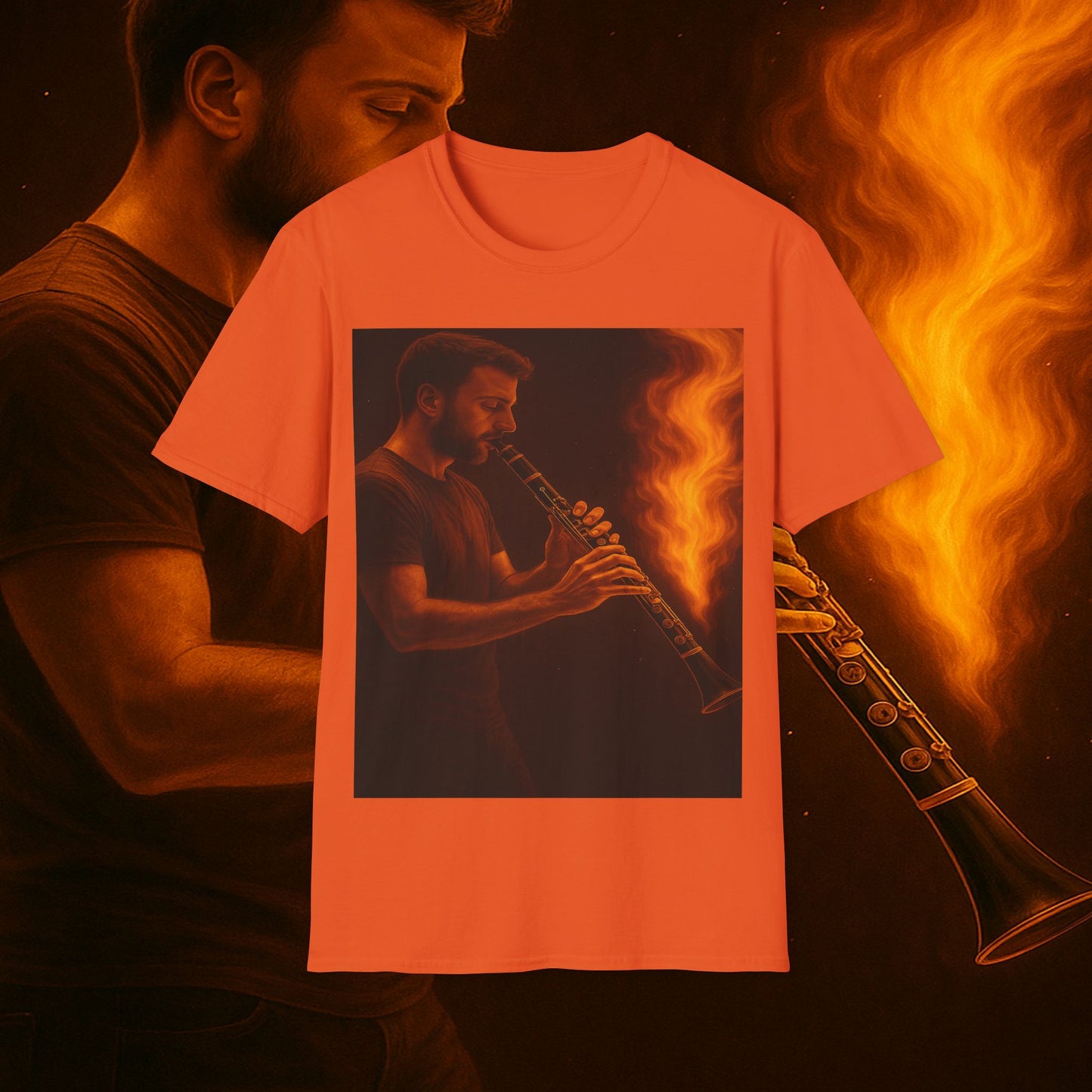 "Clarinet T-shirt🎵🔥 The sound of the soul doesn't scream... it burns." 🔥🎵