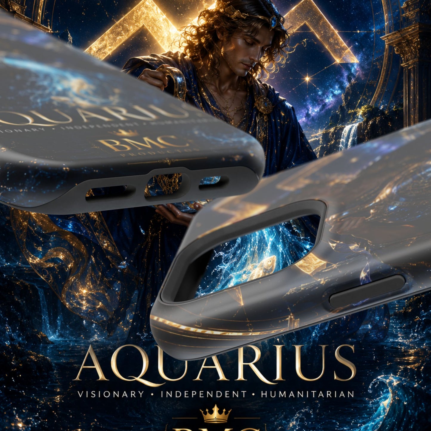"Funda Magnética Reforzada♒ ACUARIO – El Visionario del Cielo y el Agua"