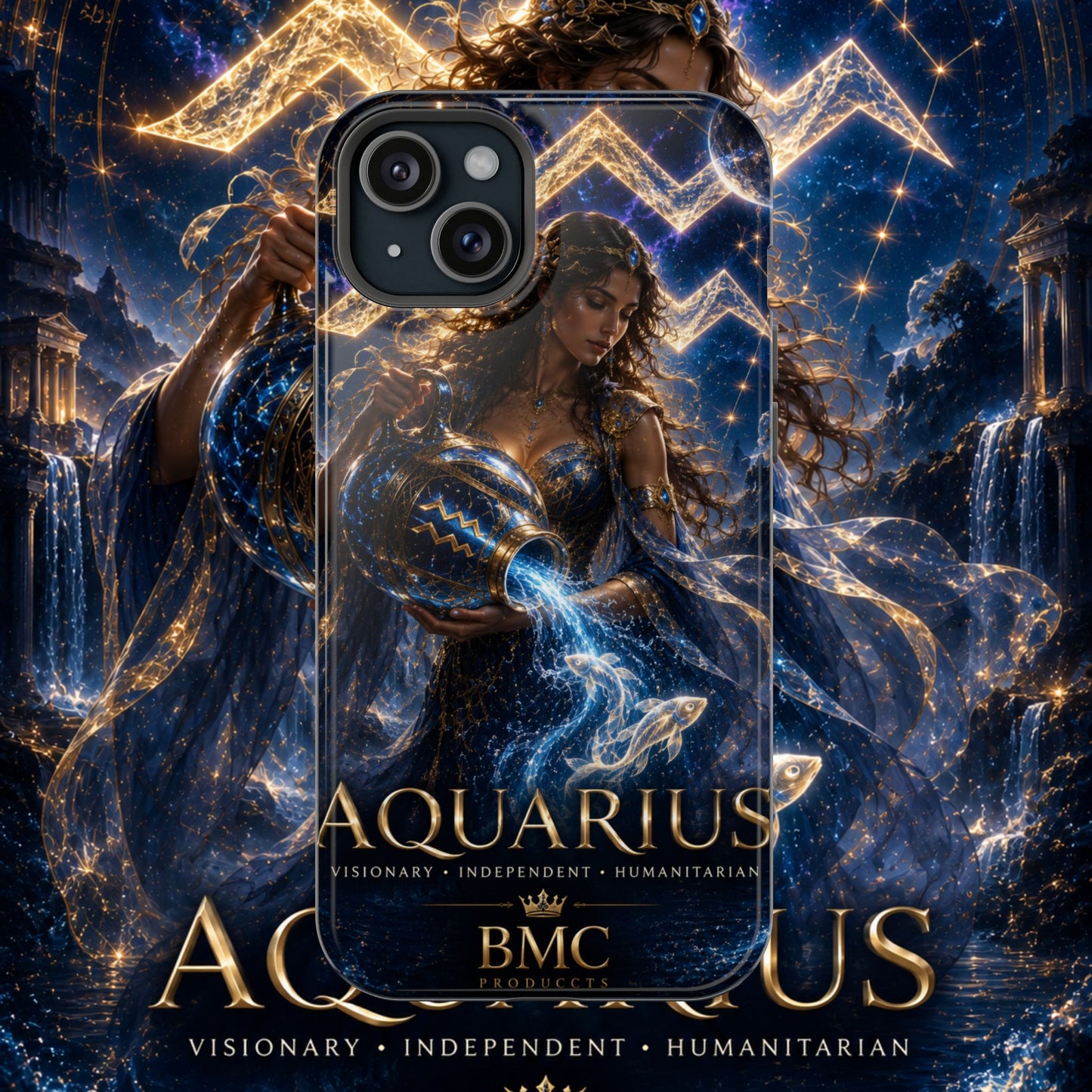 "Funda Magnética Reforzada♒ ACUARIO M– La Visionaria del Cielo y el Agua"