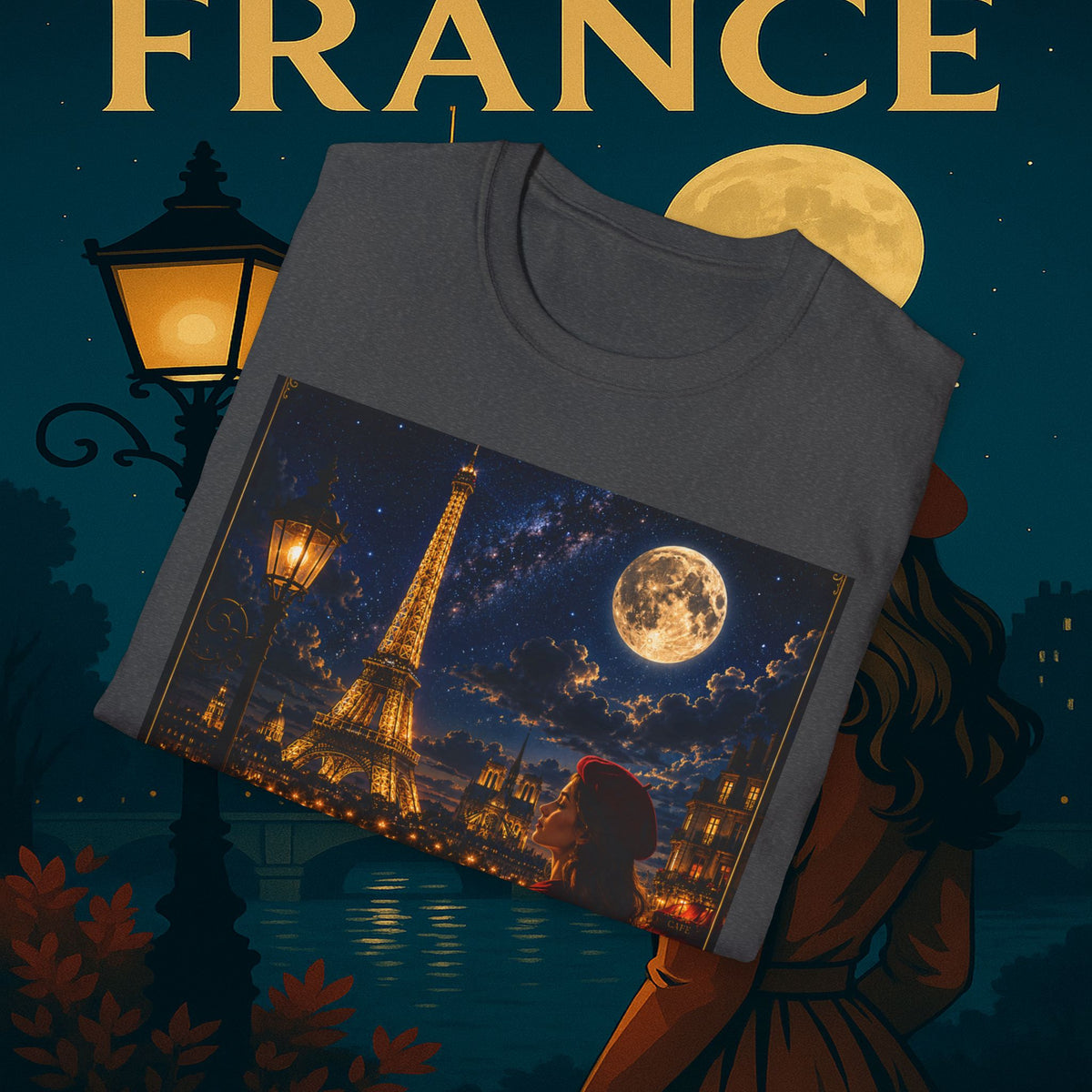 "Camiseta Francia: Romance bajo la Luna 🌙🗼✨"