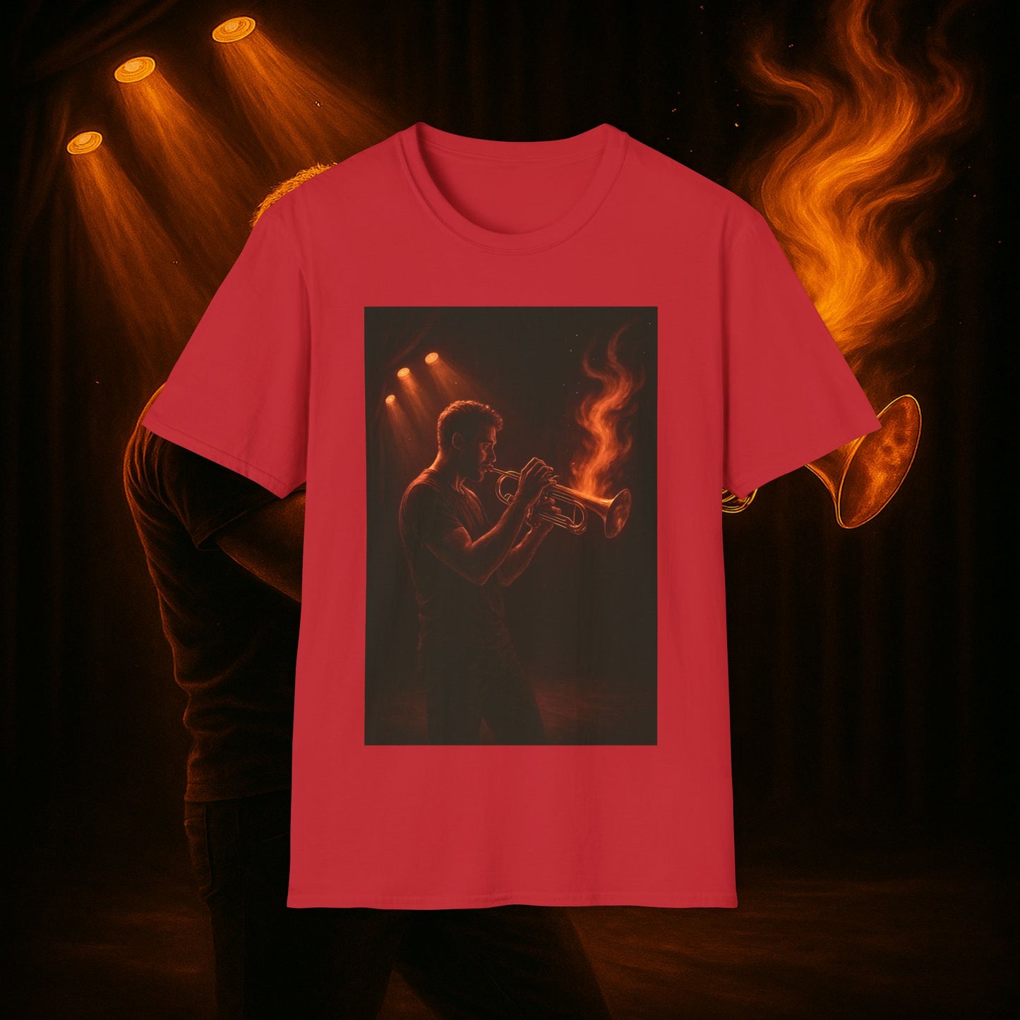 "Camiseta trompeta 🎺🔥Donde hay fuego, hay música.”