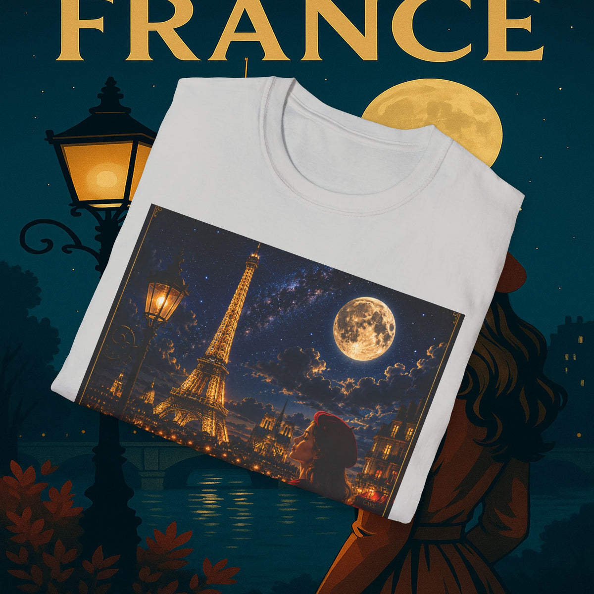 "Camiseta Francia: Romance bajo la Luna 🌙🗼✨"