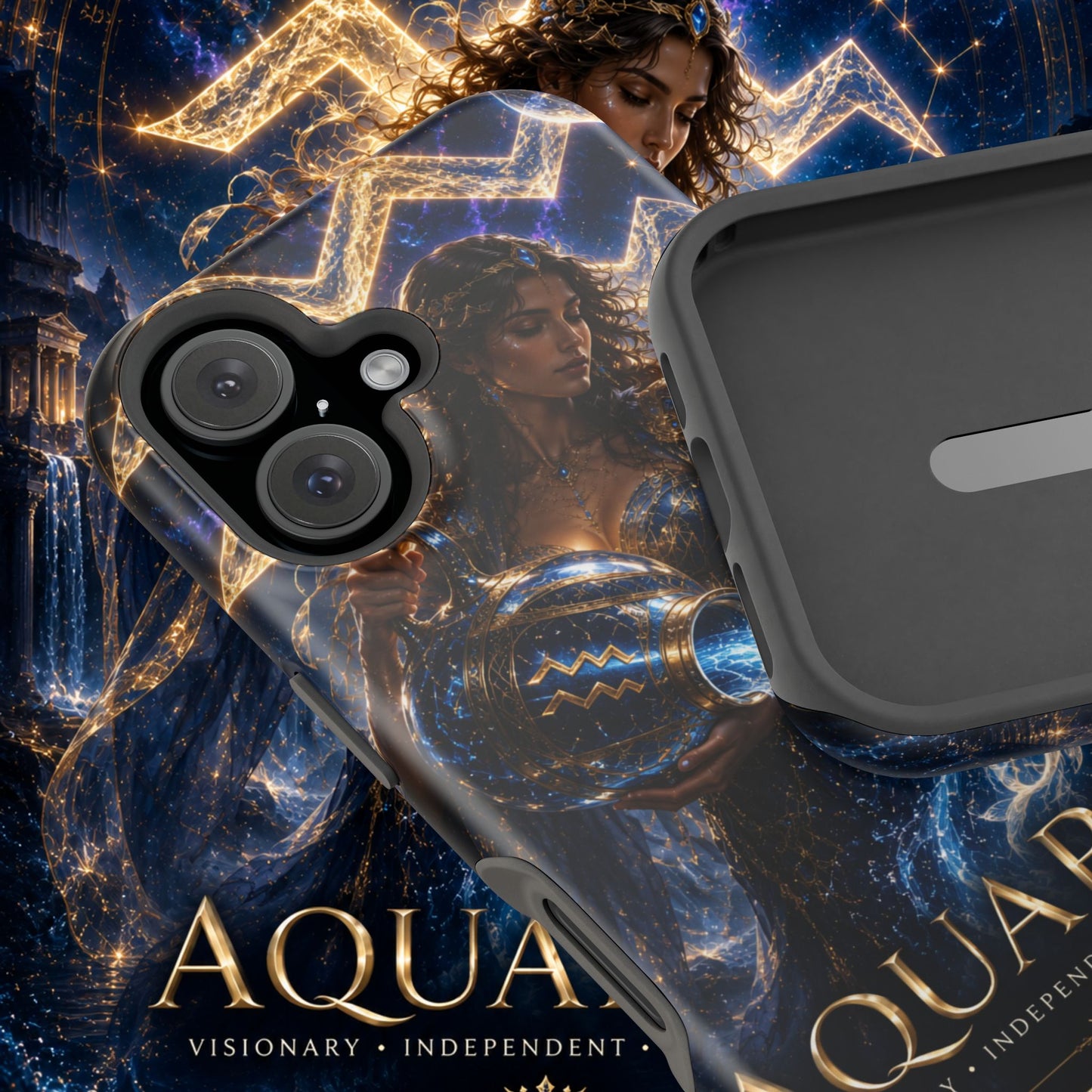 "Funda Magnética Reforzada♒ ACUARIO M– La Visionaria del Cielo y el Agua"