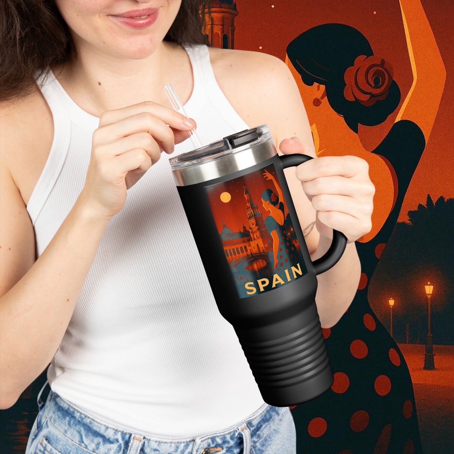 "Spain Insulated Travel Mug: Passion, Art, and Flavors that Make You Fall in Love 🎨💃🍷" 