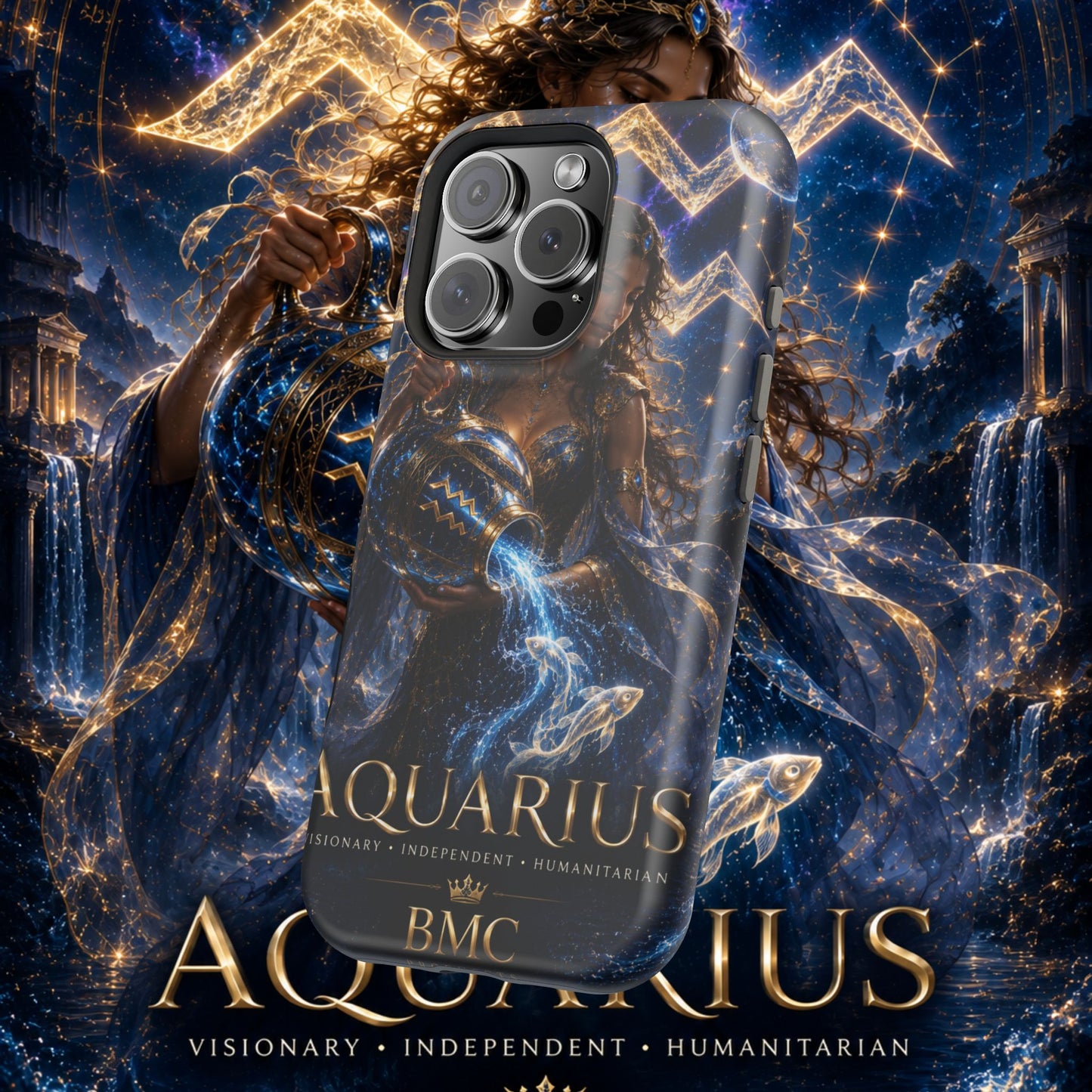 "Funda Magnética Reforzada♒ ACUARIO M– La Visionaria del Cielo y el Agua"