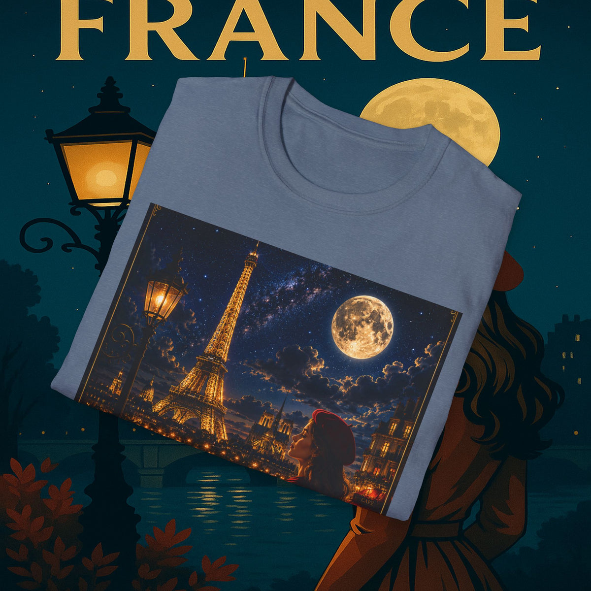 "Camiseta Francia: Romance bajo la Luna 🌙🗼✨"