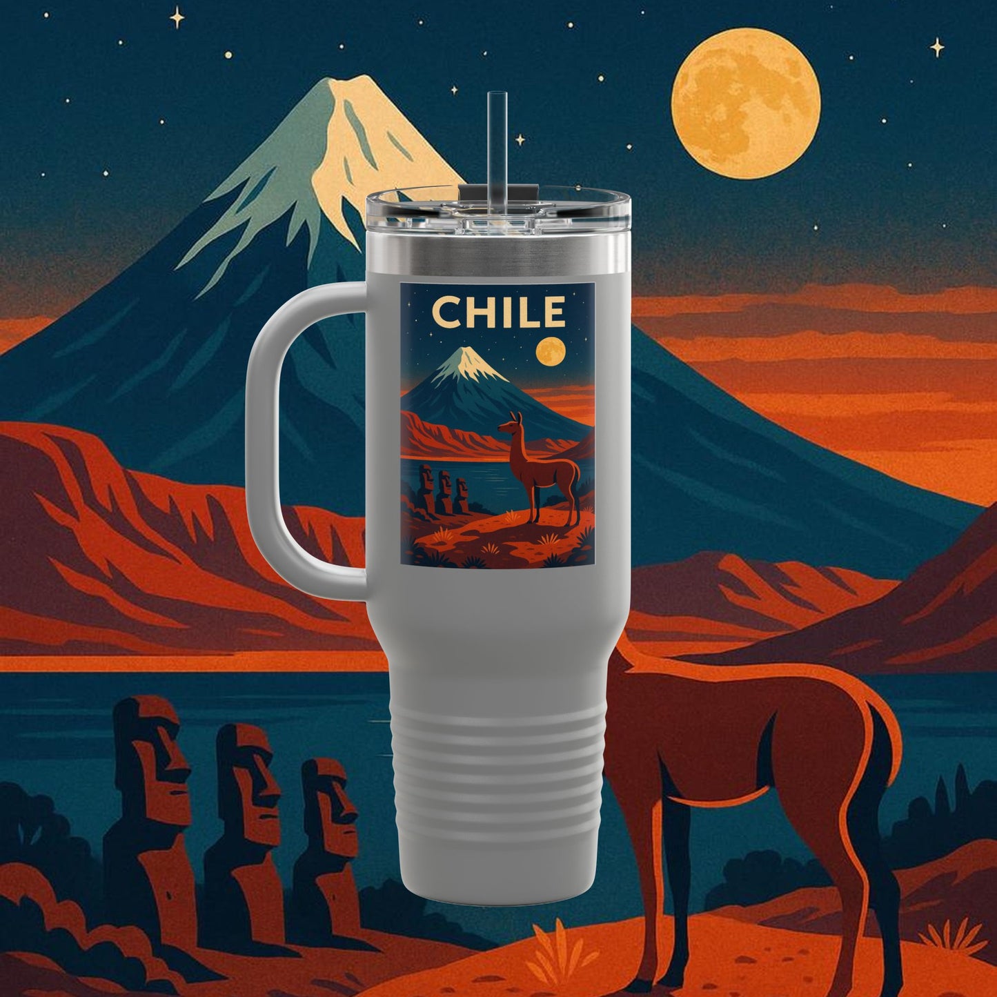 "Chile Insulated Travel Mug: Untamed Nature and Eternal Horizons 🏔️🍇🏜️"