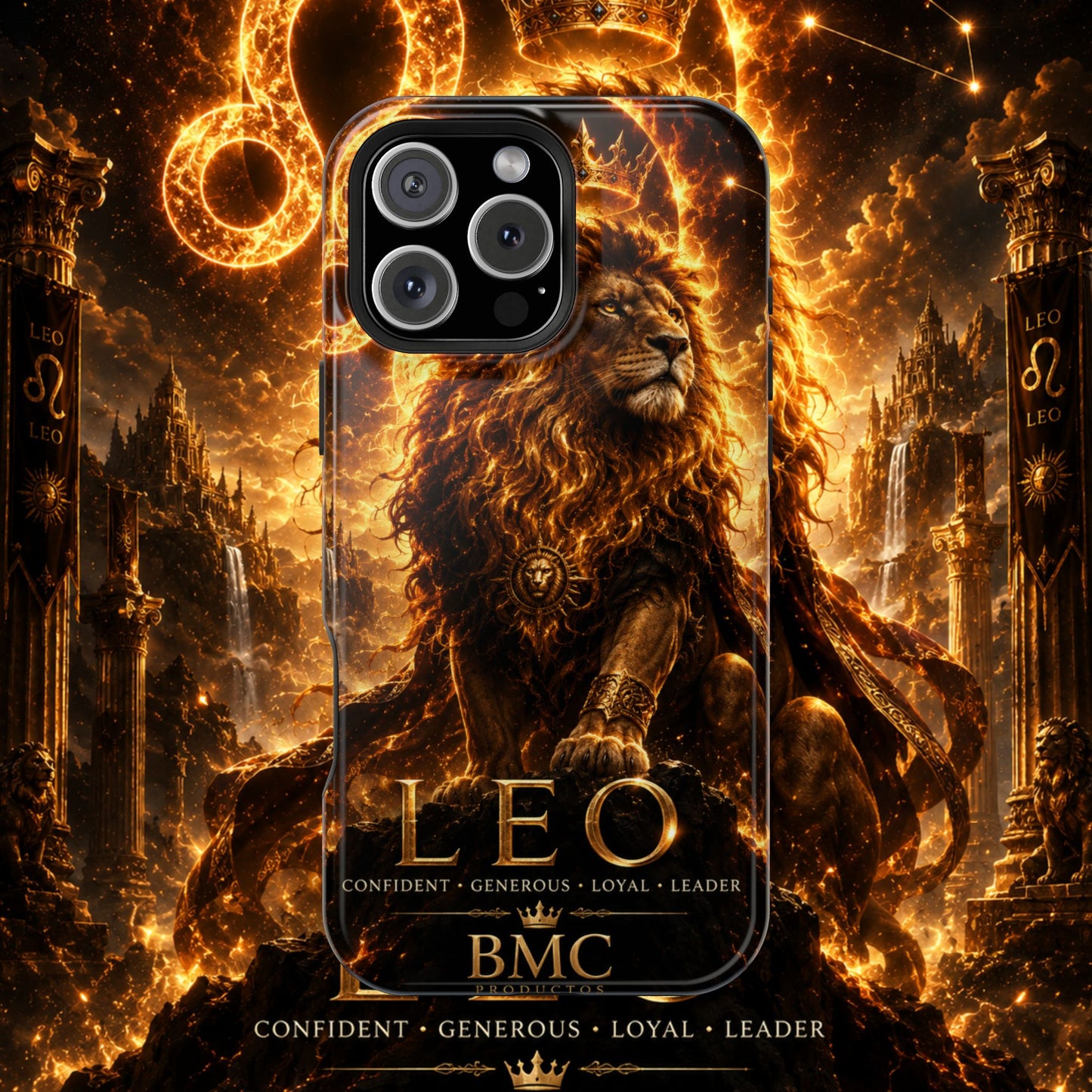 "Funda Magnética Reforzada ♌ Leo — Soberano del fuego eterno"