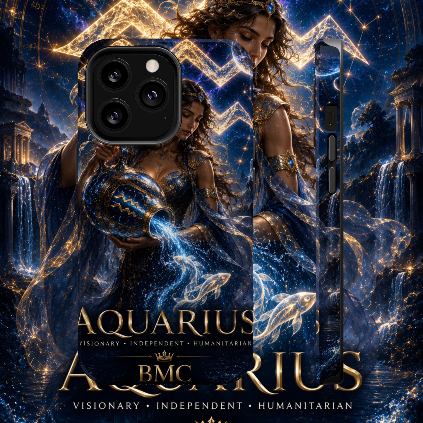 "Funda Magnética Reforzada♒ ACUARIO M– La Visionaria del Cielo y el Agua"