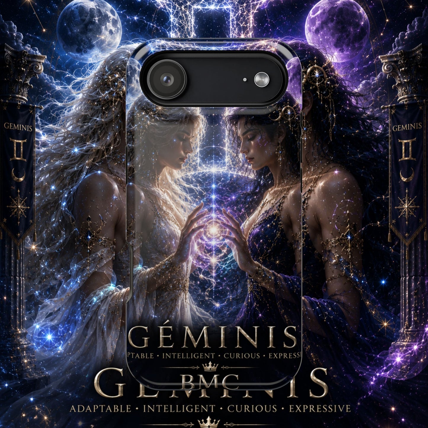 "Funda Magnética Reforzada♊ Géminis M— Reflejo del alma dividida"