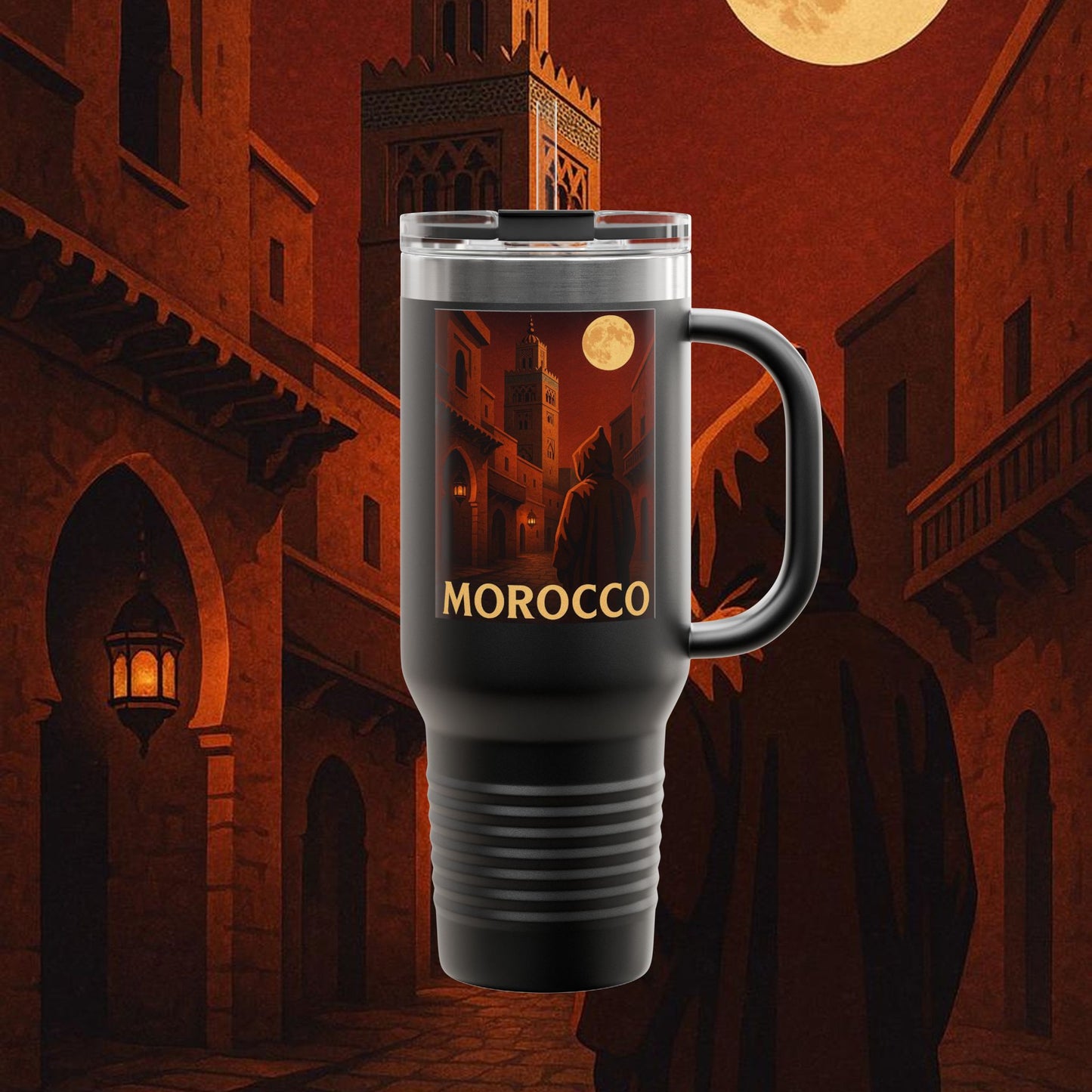 "Morocco Insulated Travel Mug: Magic of the Desert and Cities of a Thousand Colors 🐪🏜️🕌"
