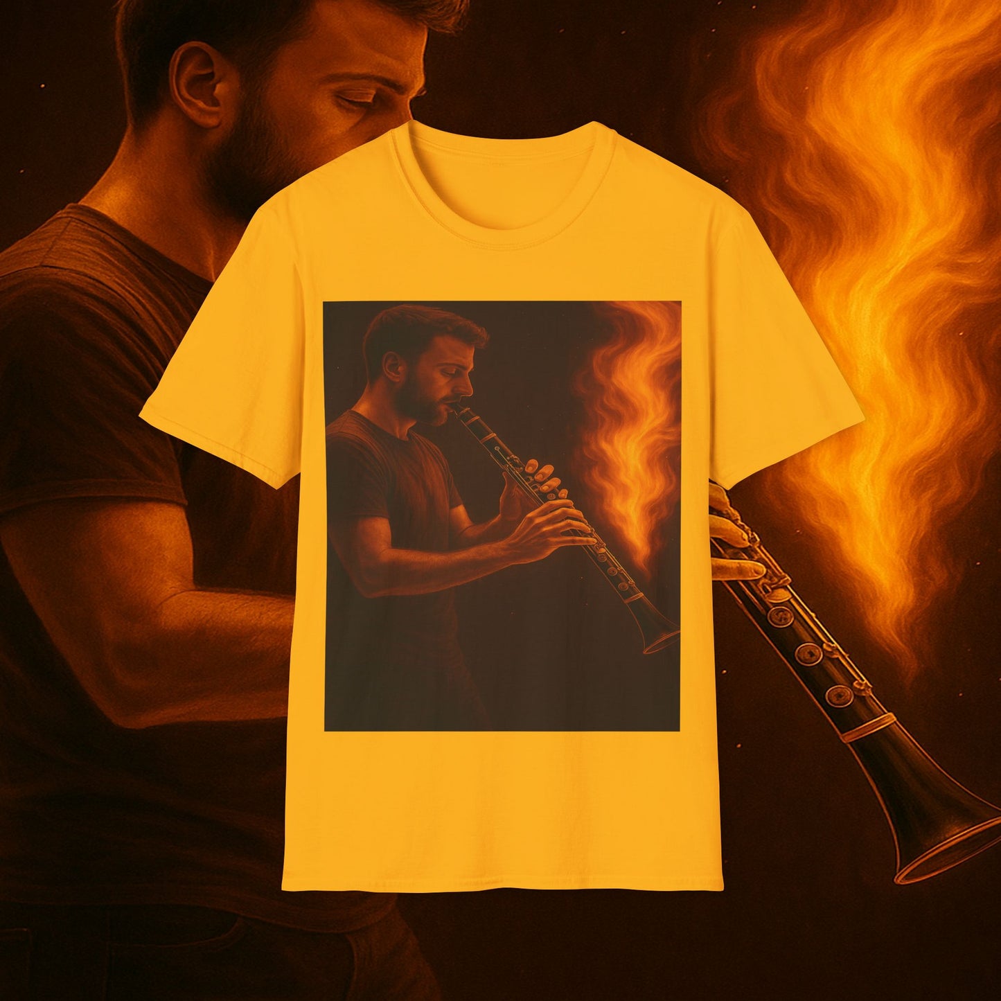 "Clarinet T-shirt🎵🔥 The sound of the soul doesn't scream... it burns." 🔥🎵