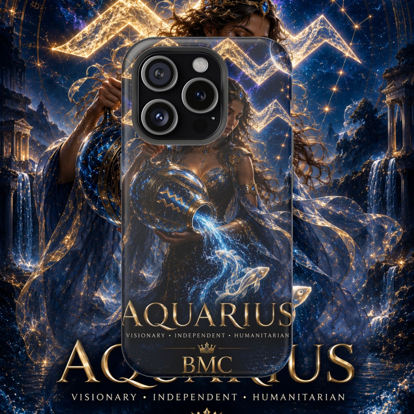 "Funda Magnética Reforzada♒ ACUARIO M– La Visionaria del Cielo y el Agua"