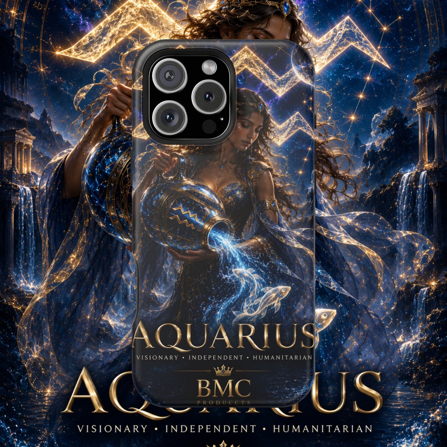"Funda Magnética Reforzada♒ ACUARIO M– La Visionaria del Cielo y el Agua"