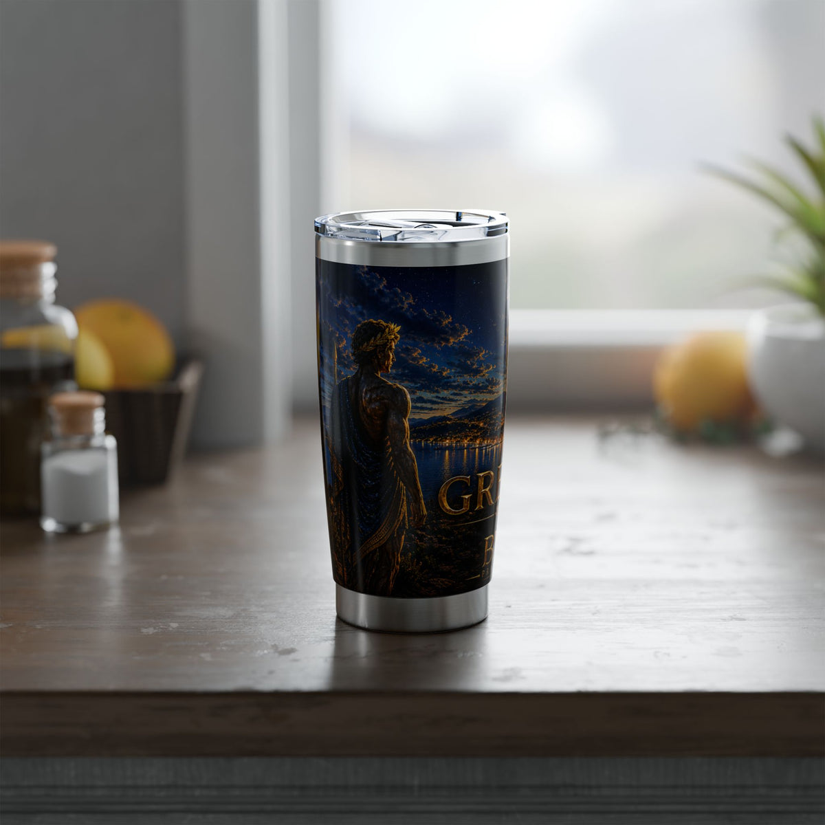 "Vaso Térmico Vagabond 20oz Grecia: Cuna de Dioses, Maravillas y Filosofía 🌊🏛️⚡"